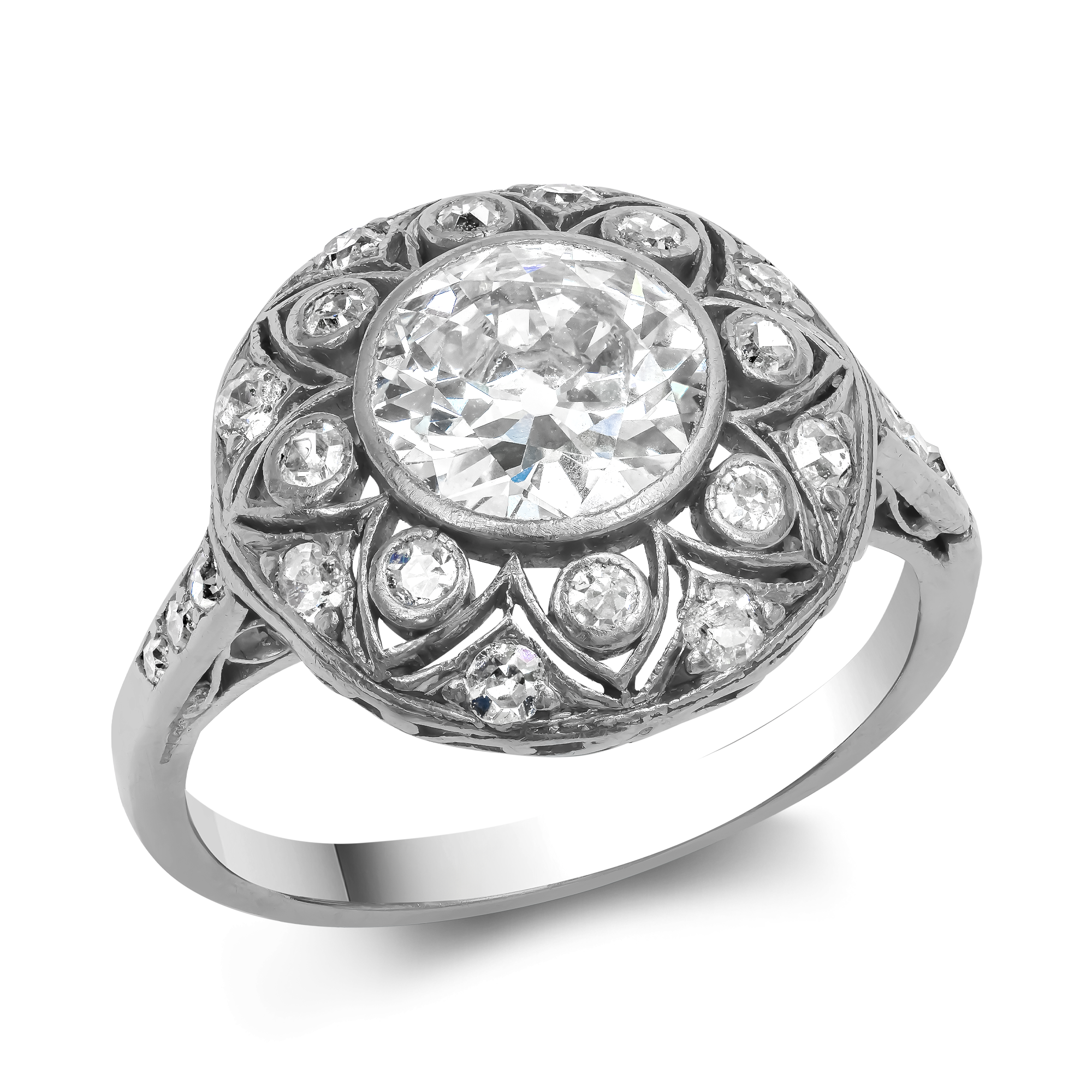 Edwardian Diamond Cluster Ring Old Cut, Rubover Set_1