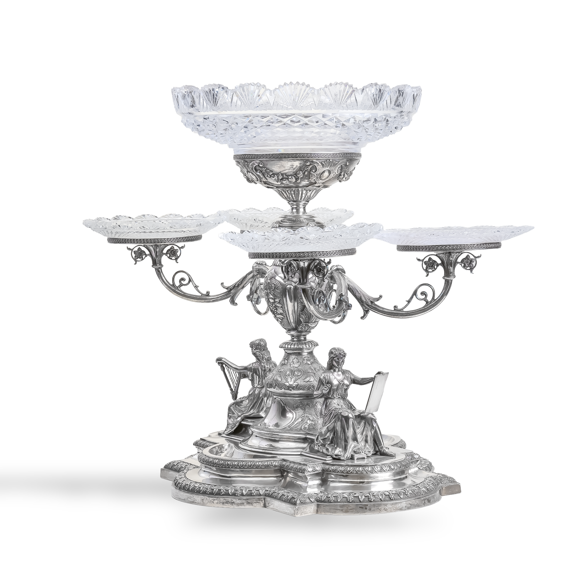 Silver Table Centrepiece with Cut Glass Dishes _3