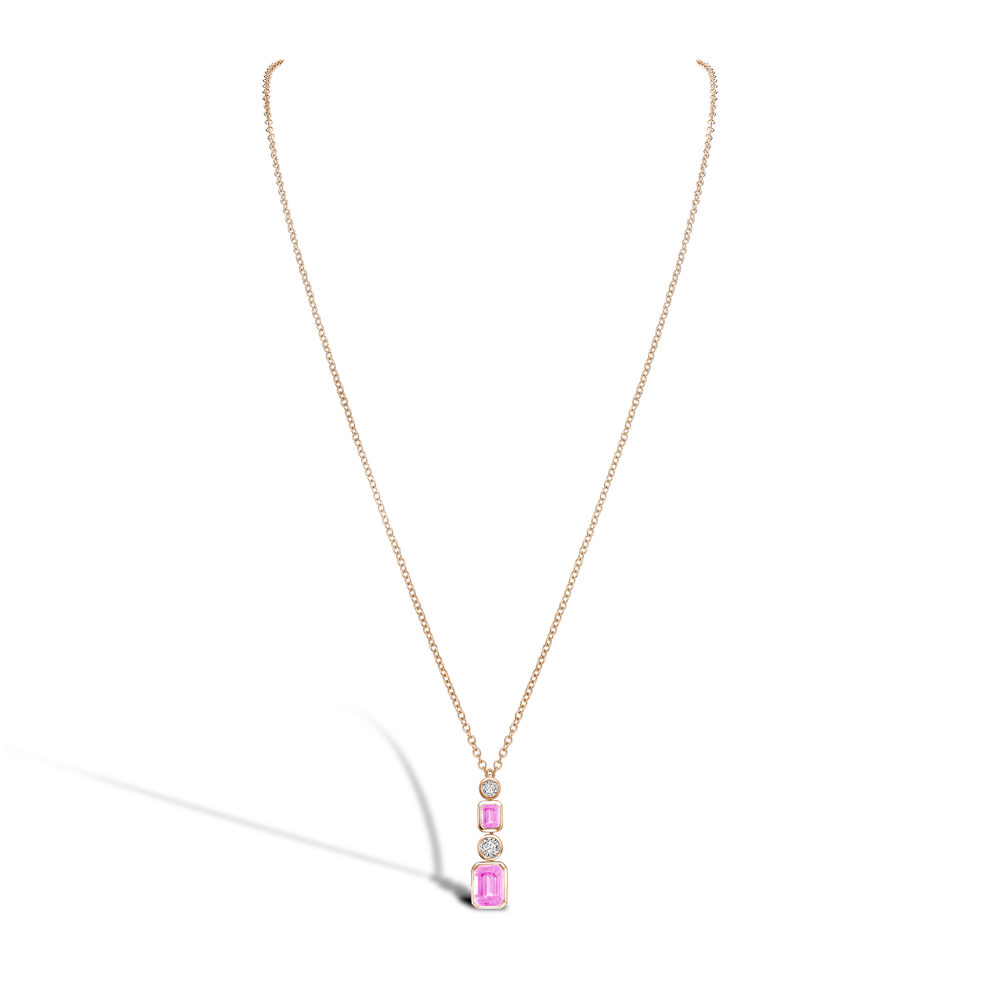 Emerald Cut Pink Sapphire Drop Pendant Emerald Cut with Brilliant Cut Diamonds_2