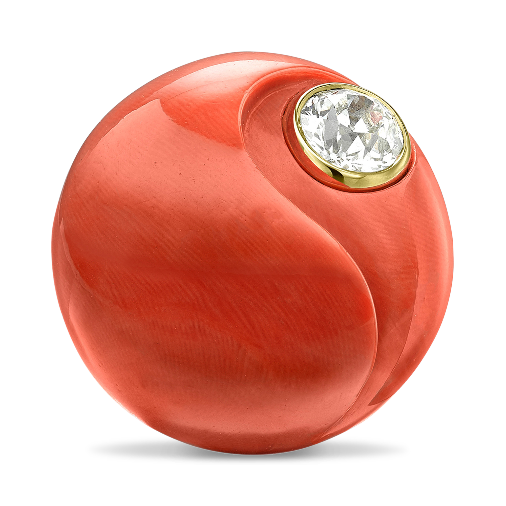Art Deco Sterlé Coral & Diamond Ring Coral Cocktail Ring, with Old Cut Diamond_2