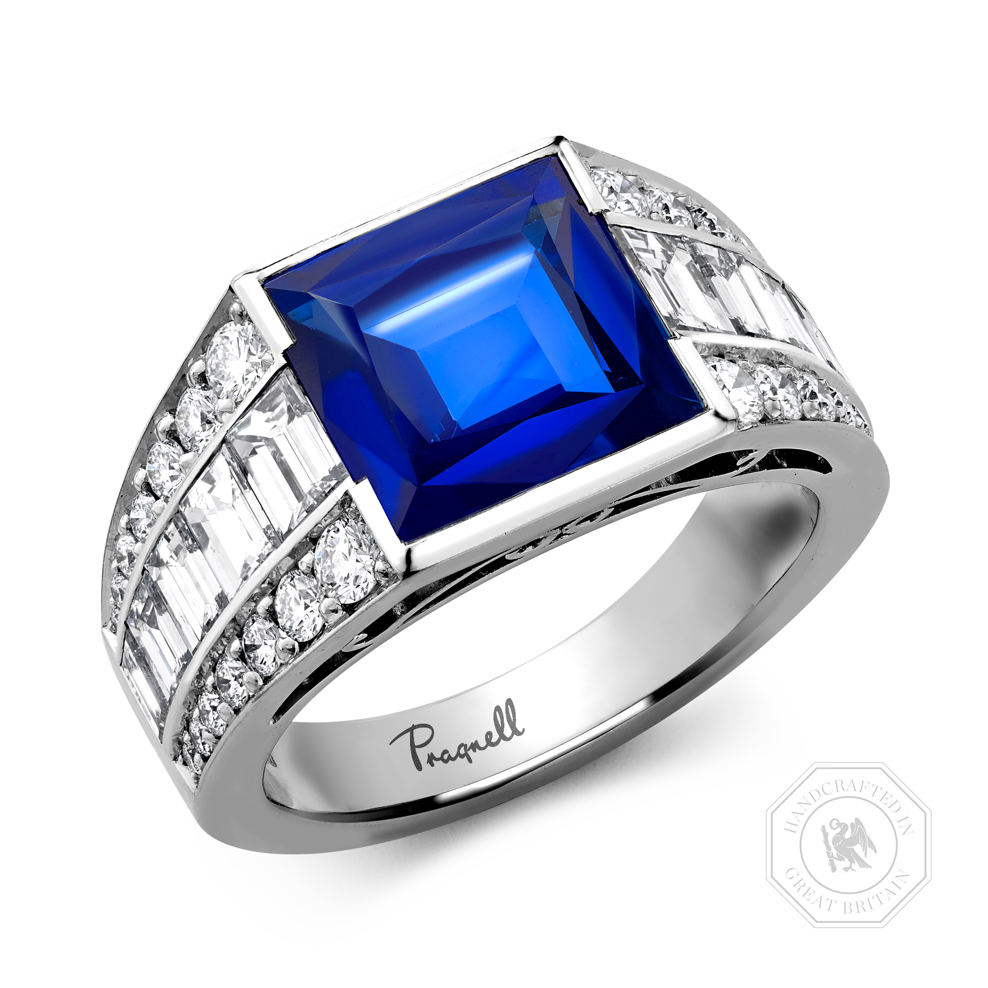 Masterpiece 4.16ct Kashmir Sapphire and Diamond Ring Square Cut, Rubover Set_1