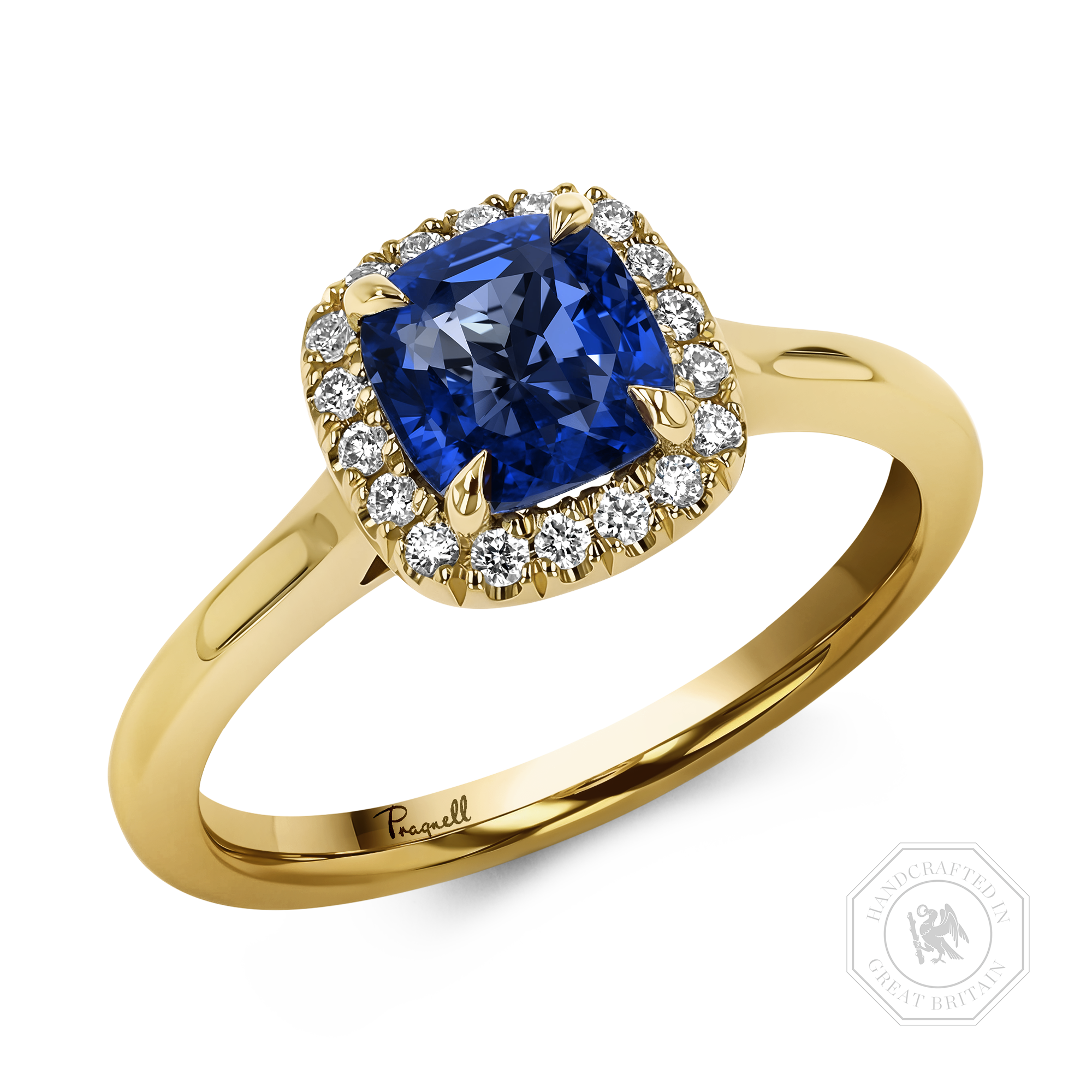 Celestial 1.45ct Sapphire and Diamond Cluster Ring Cushion modern cut, Claw set_1