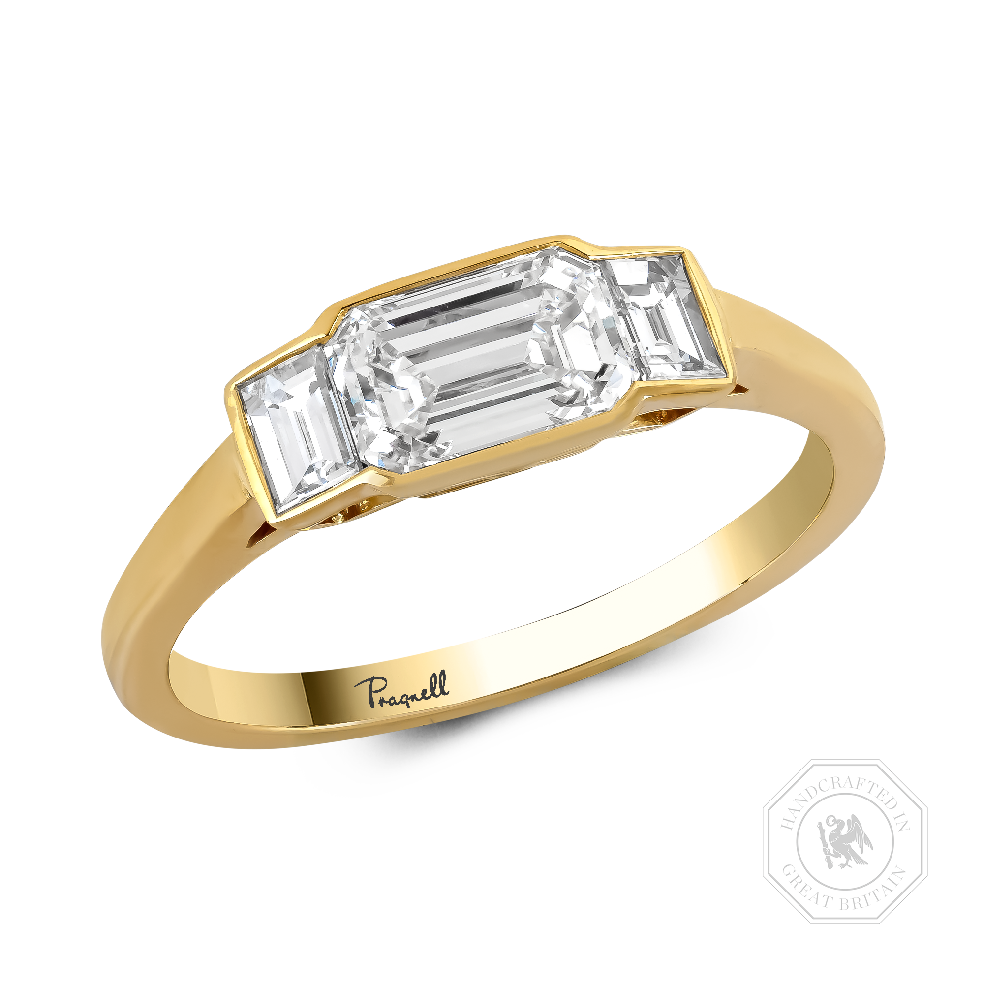 Kingdom 1.14ct Diamond Three Stone Ring Emerald Cut, Rubover Set_1