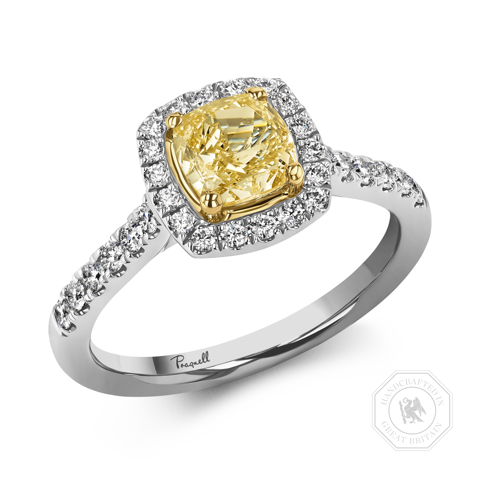 Celestial 0.46ct Fancy Yellow Diamond Cluster Ring Cushion modern cut, Claw set_1