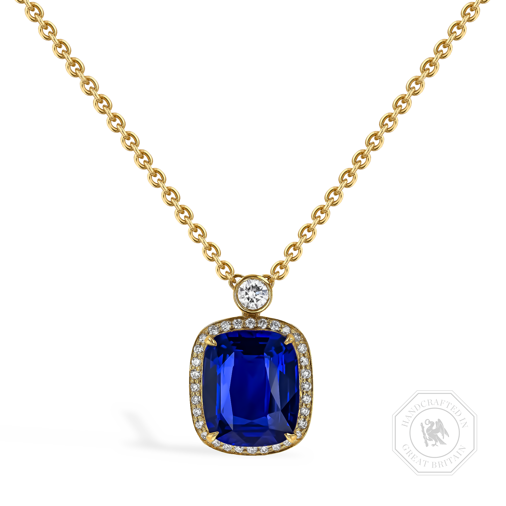 Cushion Cut 5.19ct Sapphire and Diamond Cluster Pendant Cushion modern cut, Claw set_1