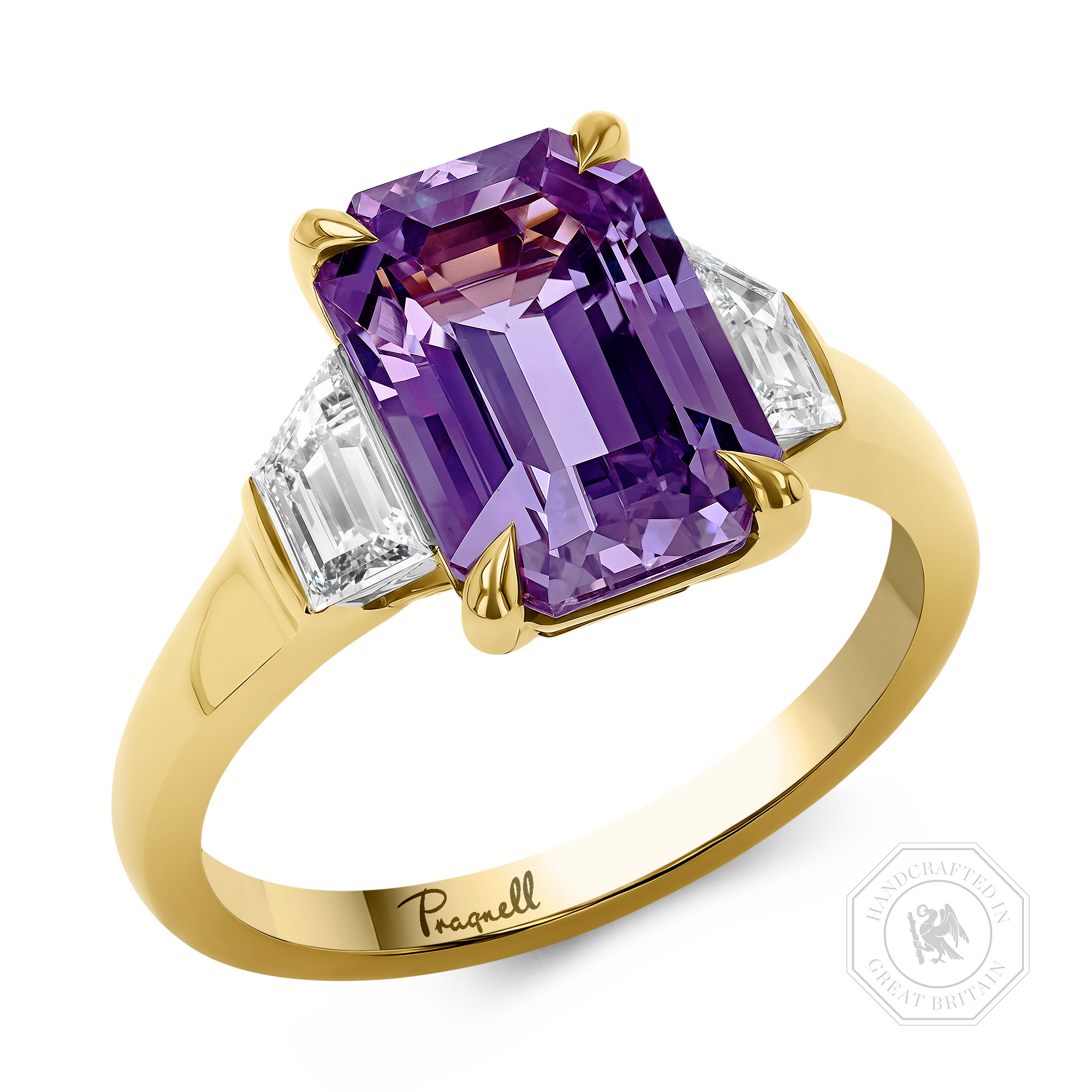 4.52ct Sri Lankan Violet Sapphire and Diamond Three Stone Ring Octagon Cut, Claw Set_1