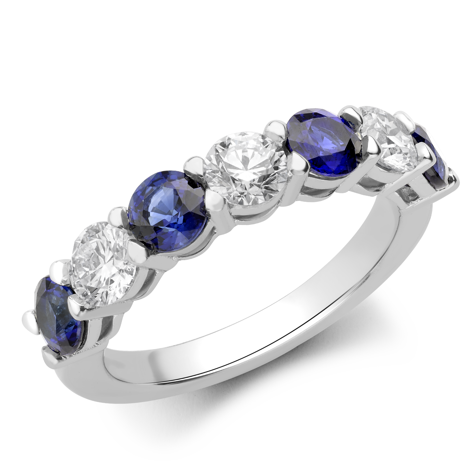 Seven Stone Sapphire and Diamond Ring Round Brilliant, Claw Set_1