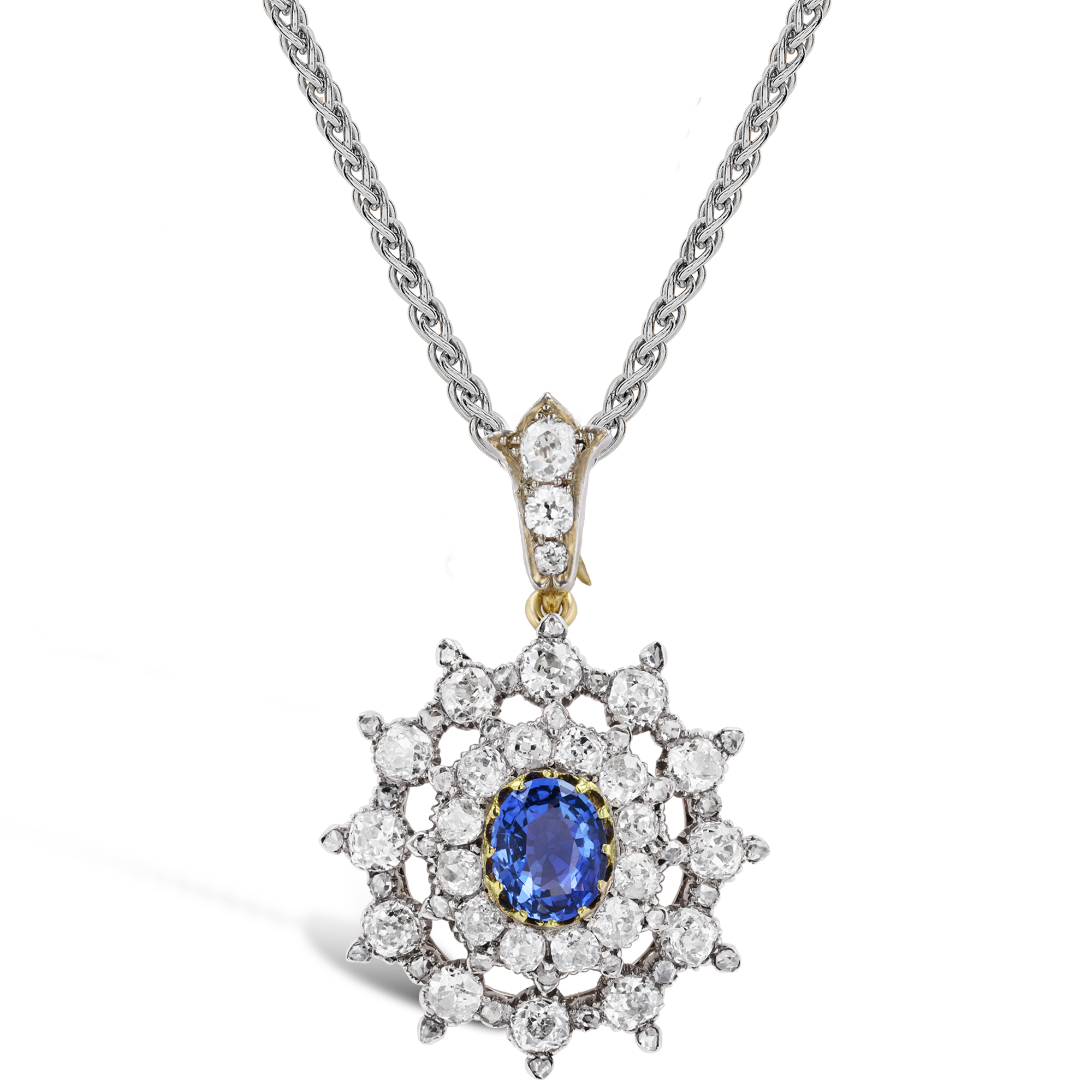 Victorian Sapphire & Diamond Brooch/Pendant Oval Cut, Claw Set_1