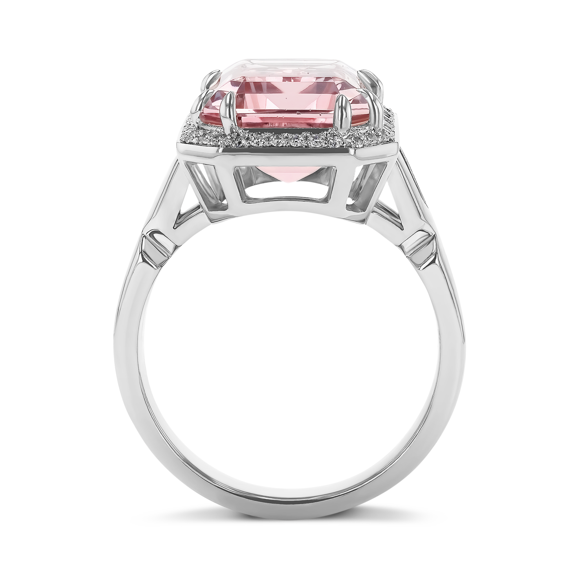 Octagonal Cut 7.14ct Morganite and Diamond Ring Octagonal Cut, Claw Set_3