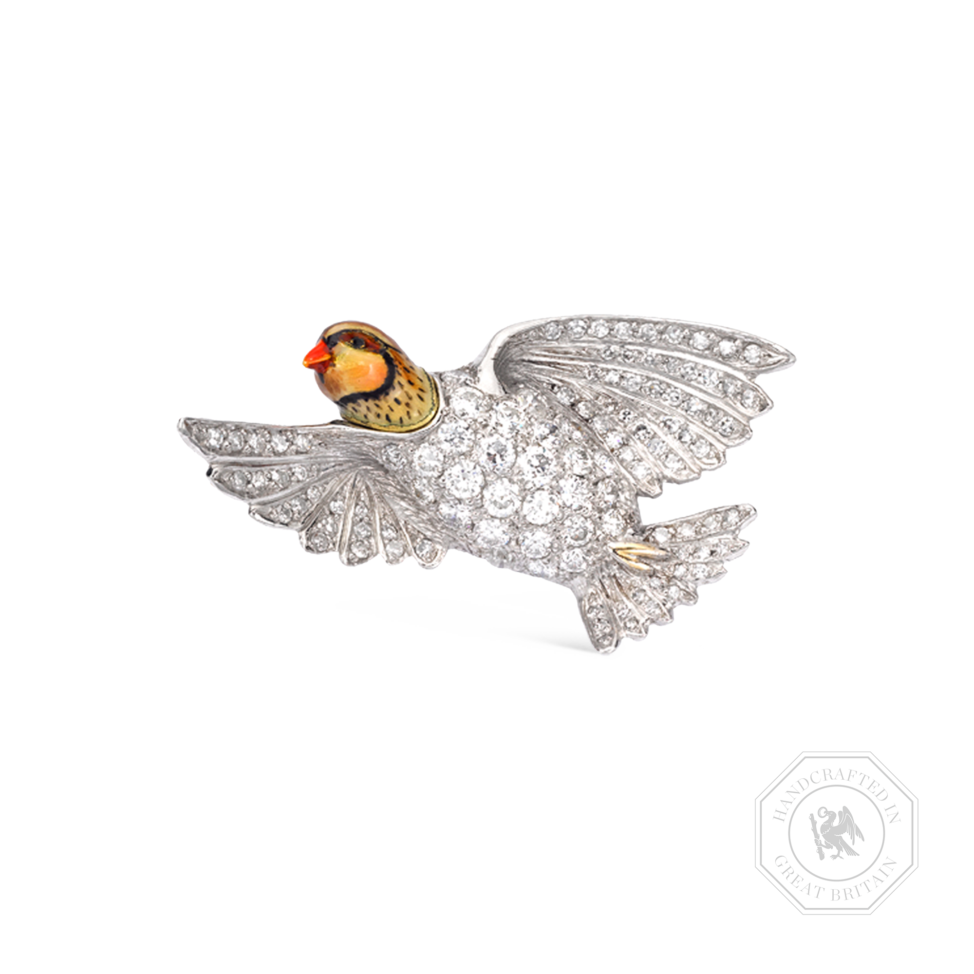Brilliant Cut Diamond Brooch Pin Brooch with Enamel_1