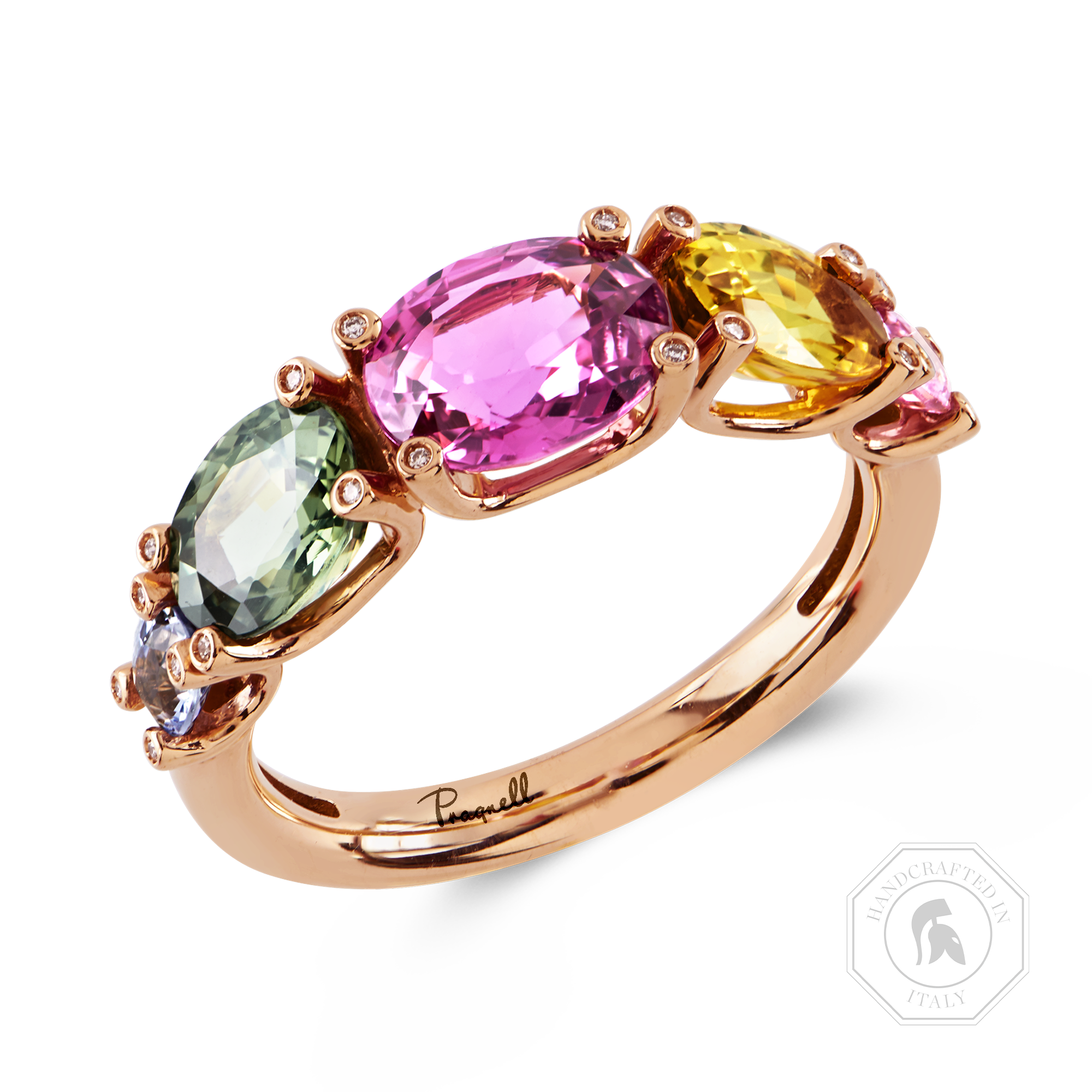 Rainbow Fancy Sapphire Five Stone Ring Oval Cut, Claw Set_1