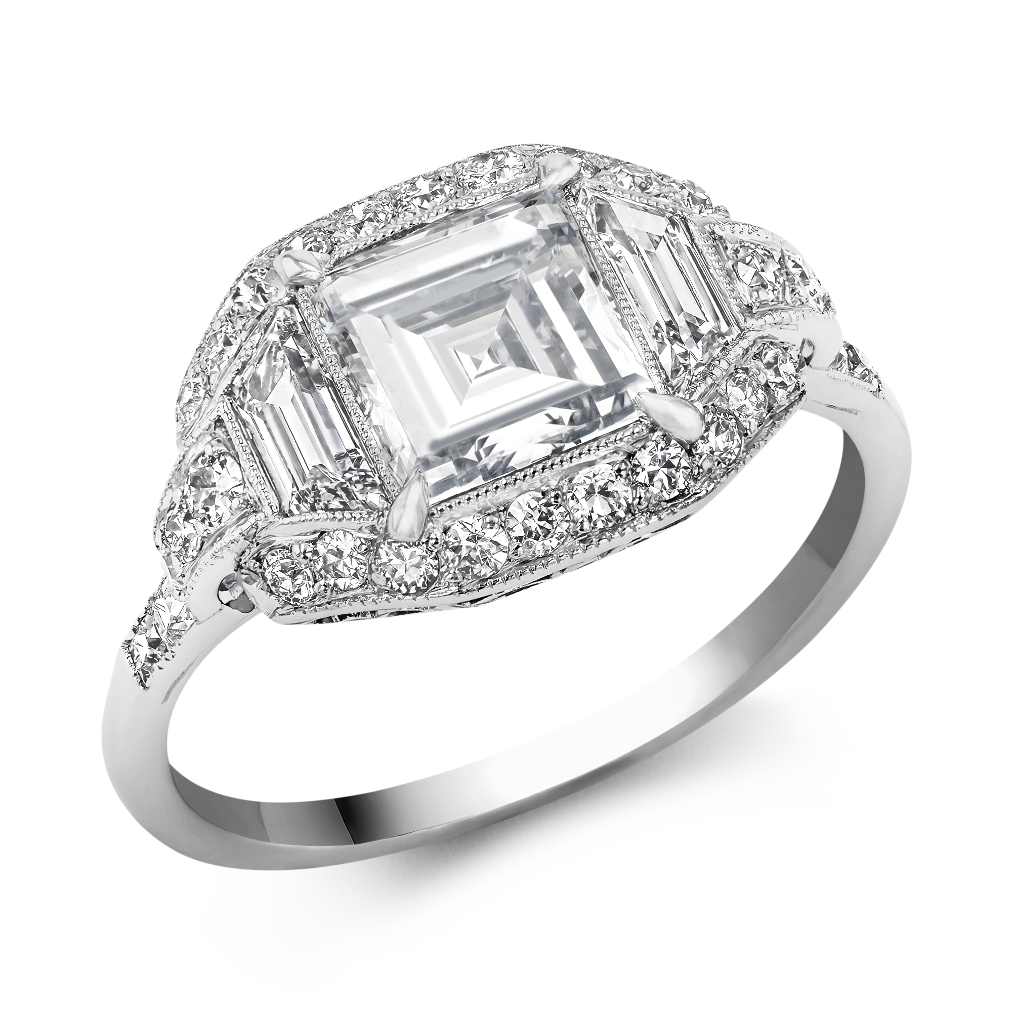 Tiffany & Co Art Deco Square Step Cut Diamond Ring Asscher Cut, Four Claw set_1