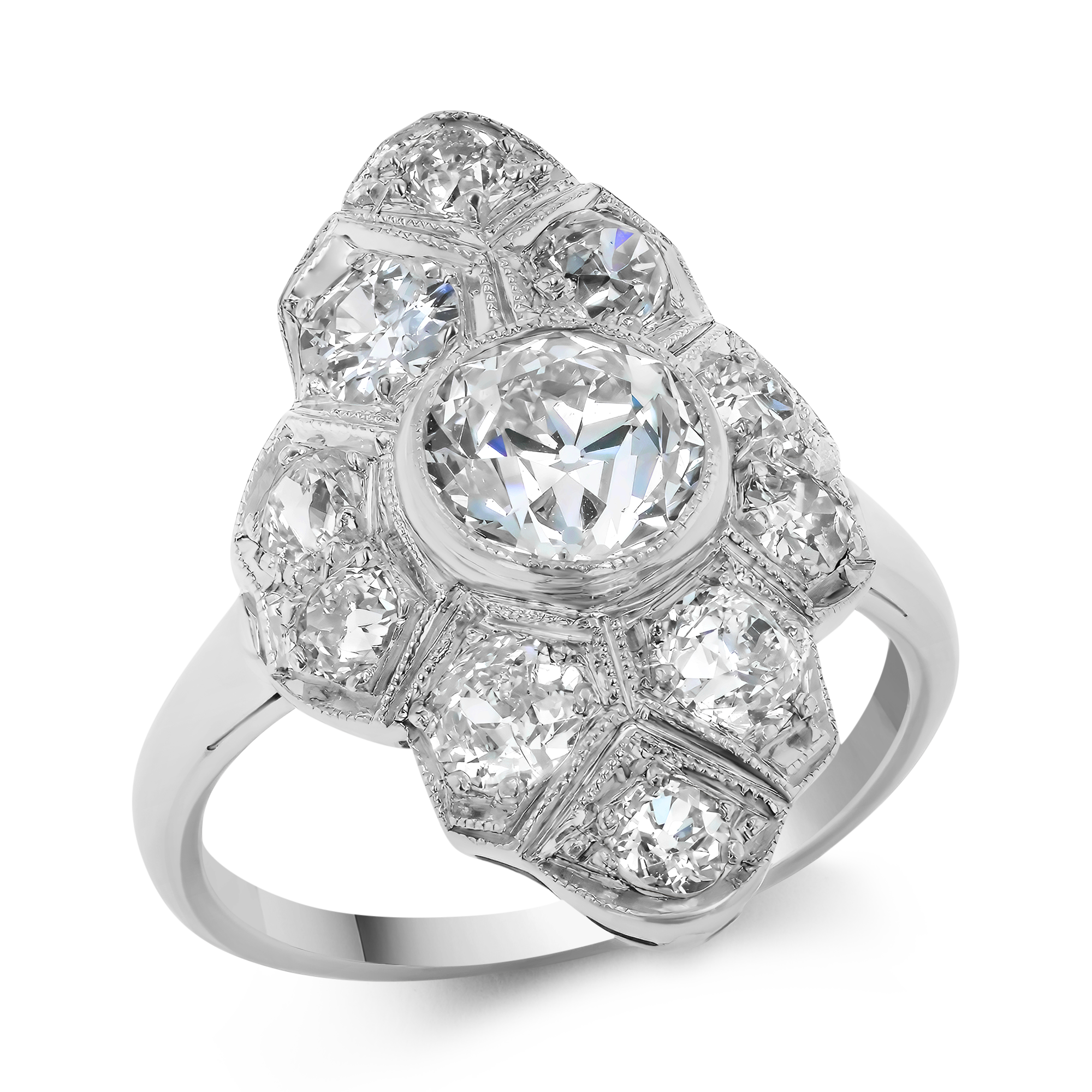 Edwardian Old Cut 0.95ct Diamond Plaque Ring Old European Cut, Rubover Set_1