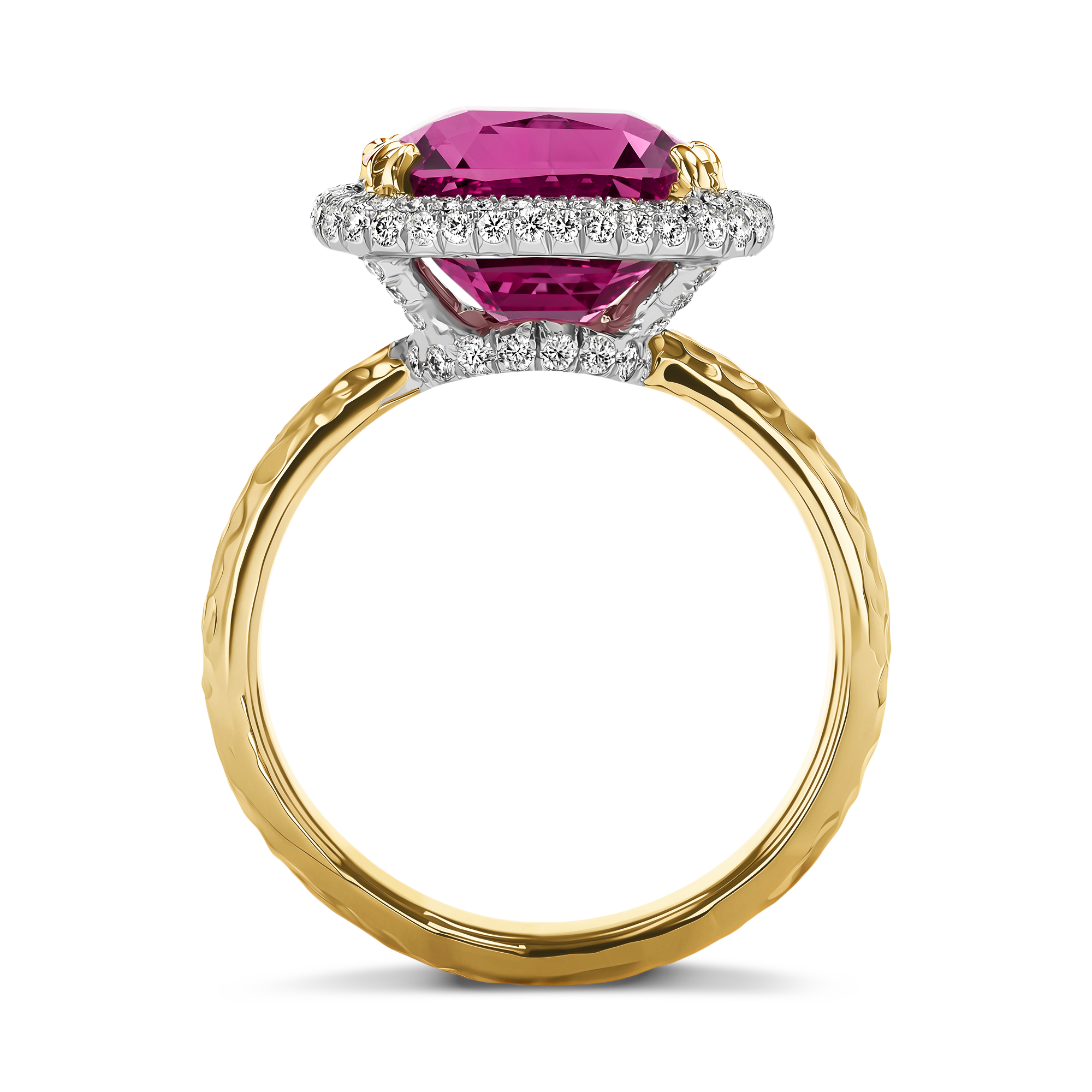 Contemporary Pink Madagascan Sapphire & Diamond Cluster Ring Cushion-cut, brilliant-cut, 4 double-claw set, Pave-set_3