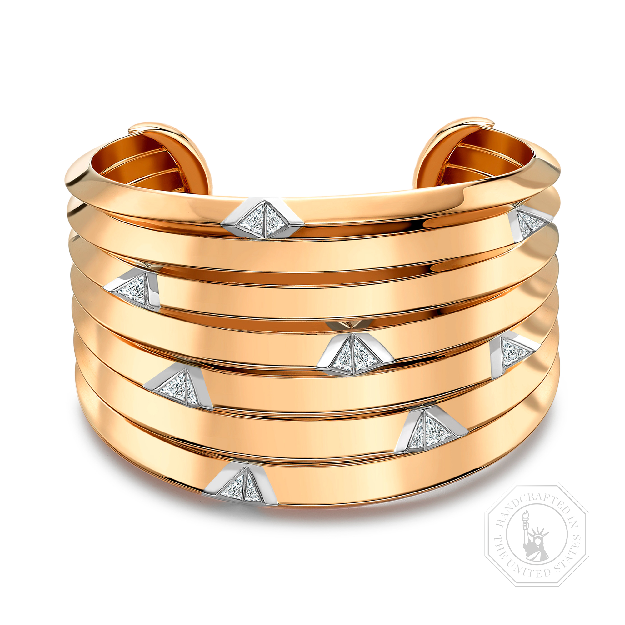 Masterpiece 1.79ct Interspersed Diamond Wide Bangle Trillion Cut, Rubover Set_1