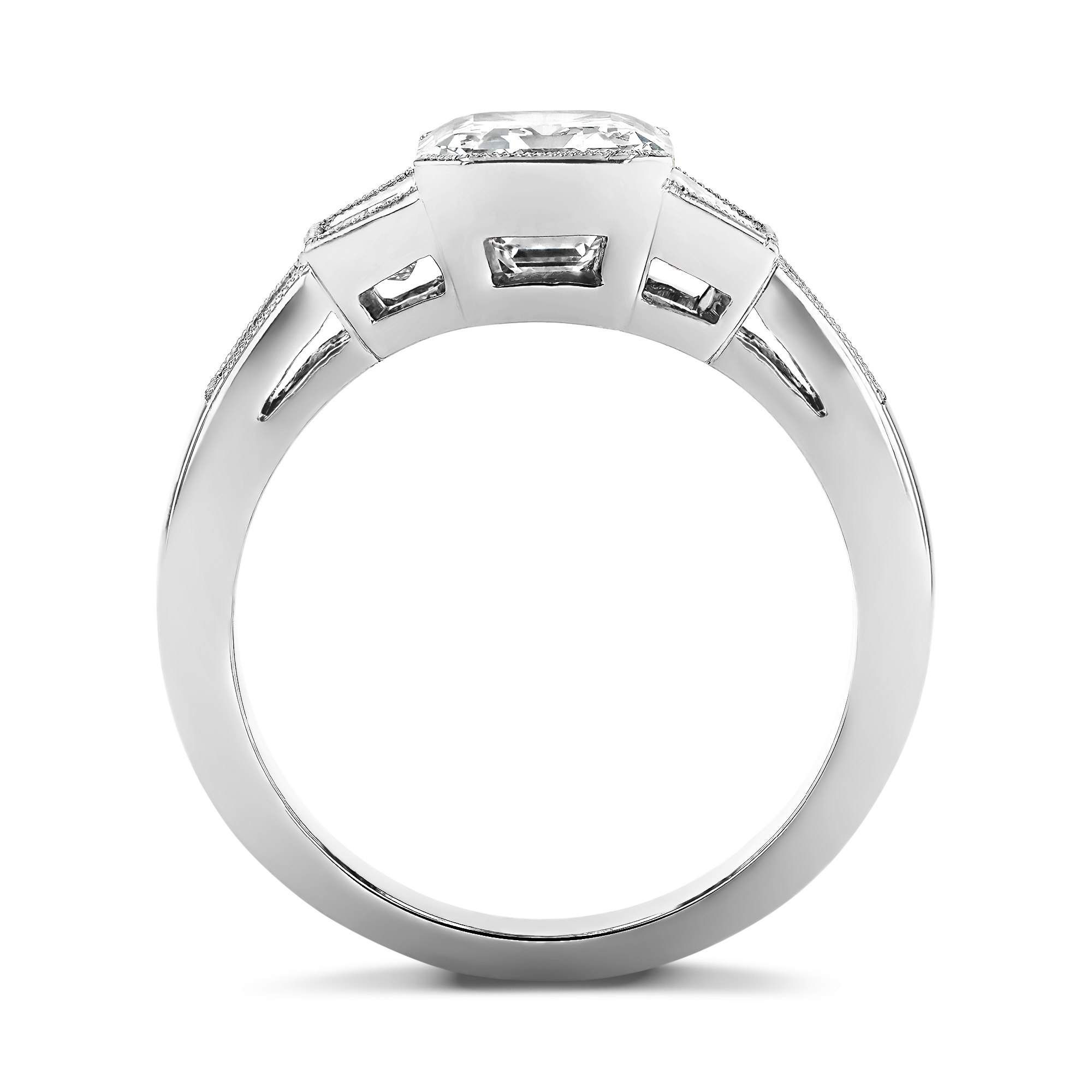 Art Deco Inspired 2.02ct Diamond Solitaire Ring Emerald Cut, Milegrain Set_3