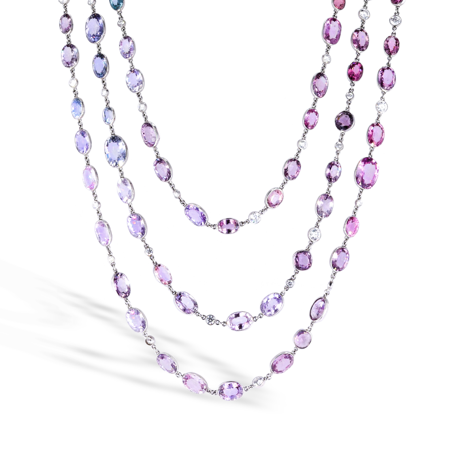 Masterpiece Pastel Spinel and Diamond Long Necklace Oval & Round Cut, Rubover Set_2