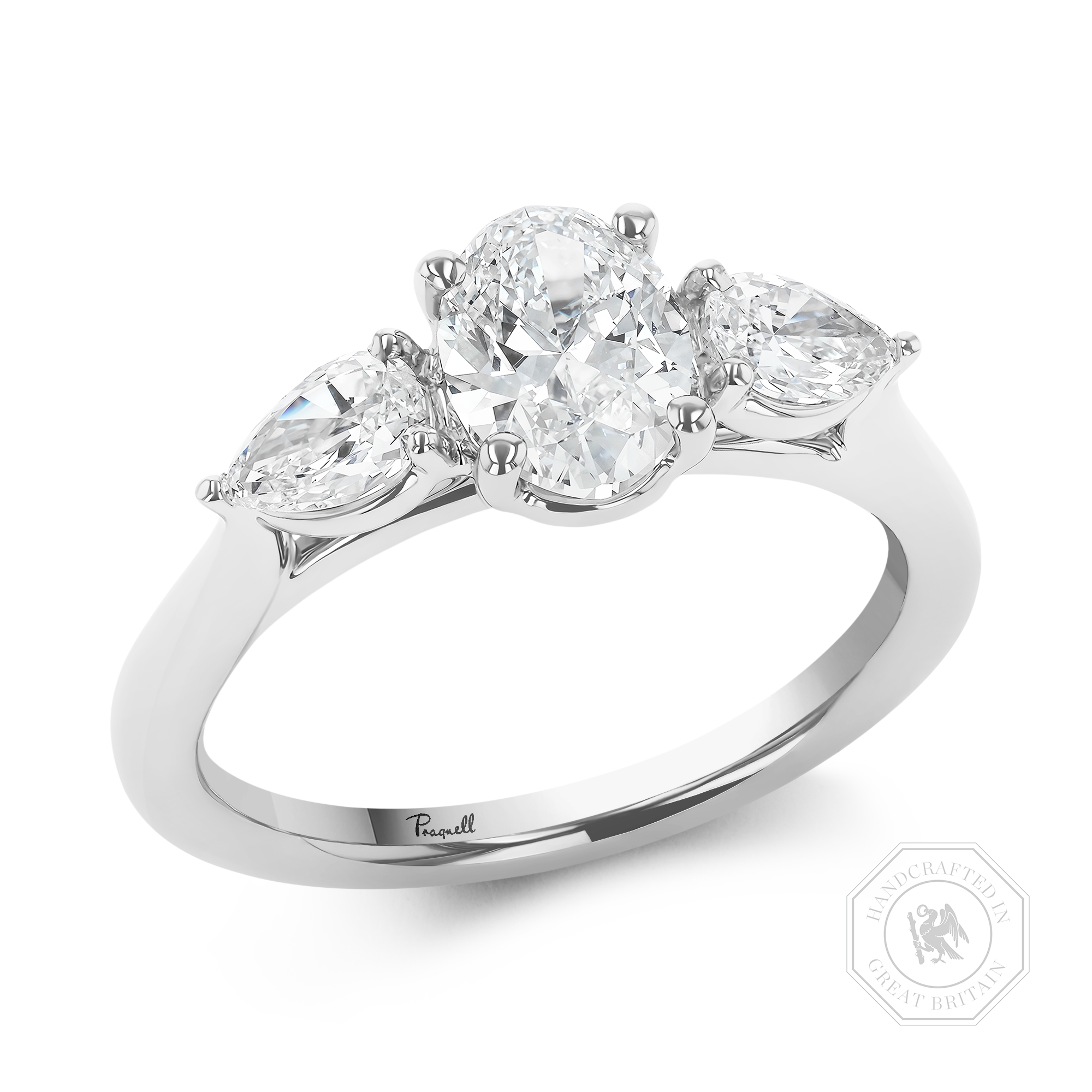 Classic 1.01ct Oval Cut Diamond Three Stone Ring Oval & Pear Shape, Claw Set_1