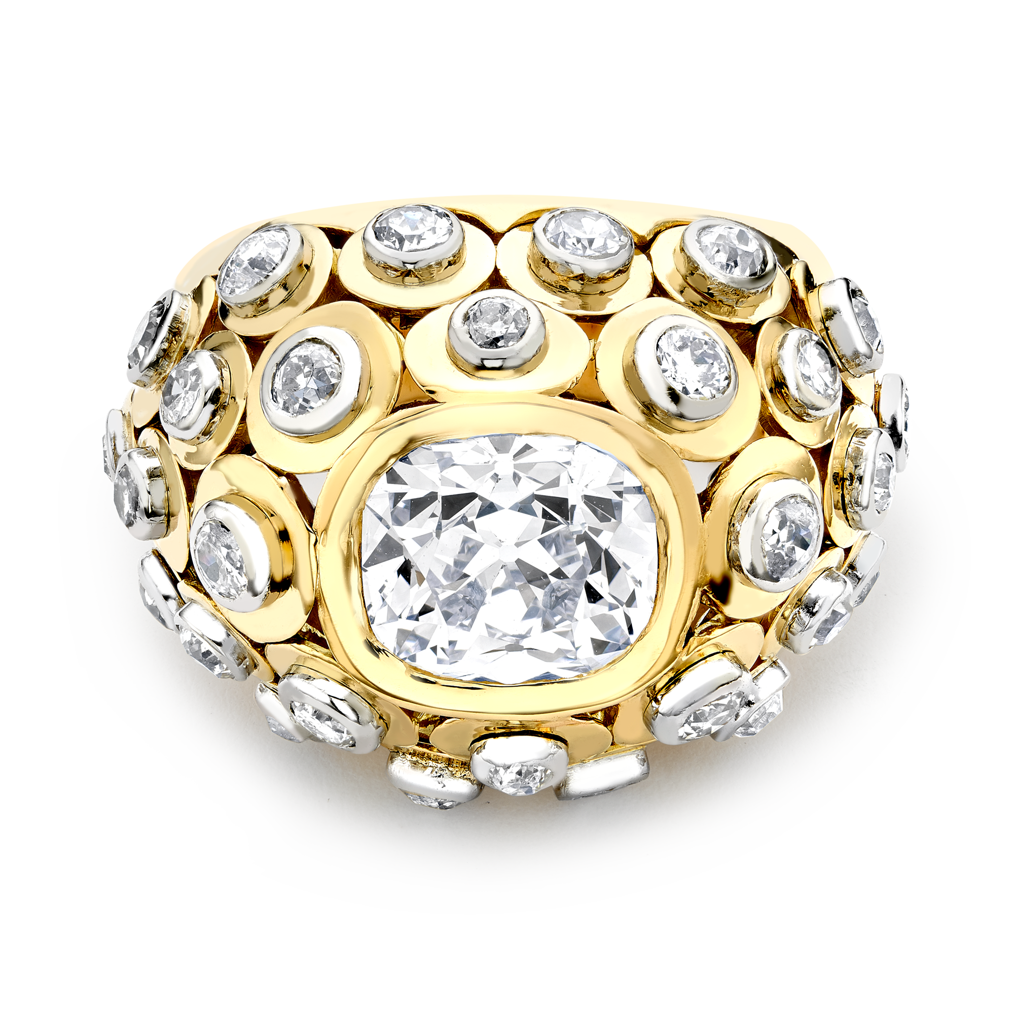 Cartier Paris Diamond Bombé Ring Old and Brilliant Cut, Rub Over Set_2