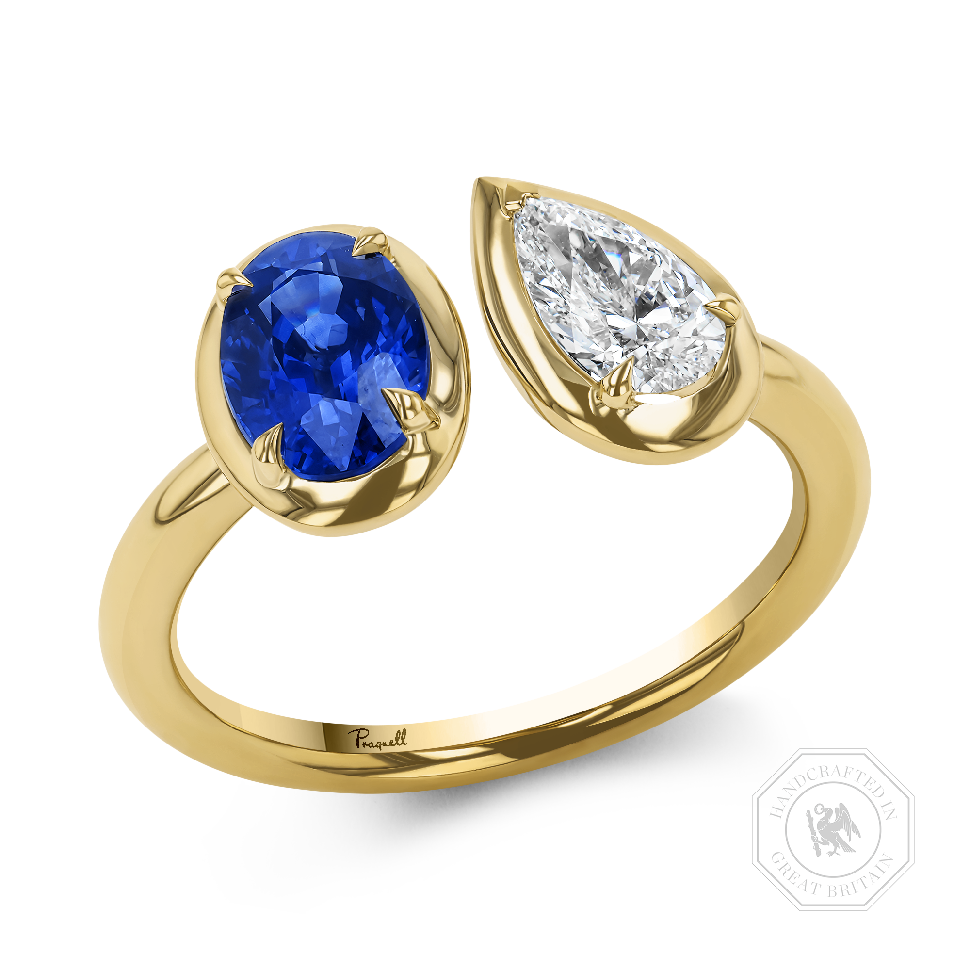 Skimming Stone 1.21ct Sapphire and Diamond Toi et Moi Ring Oval Cut, Claw Set_1