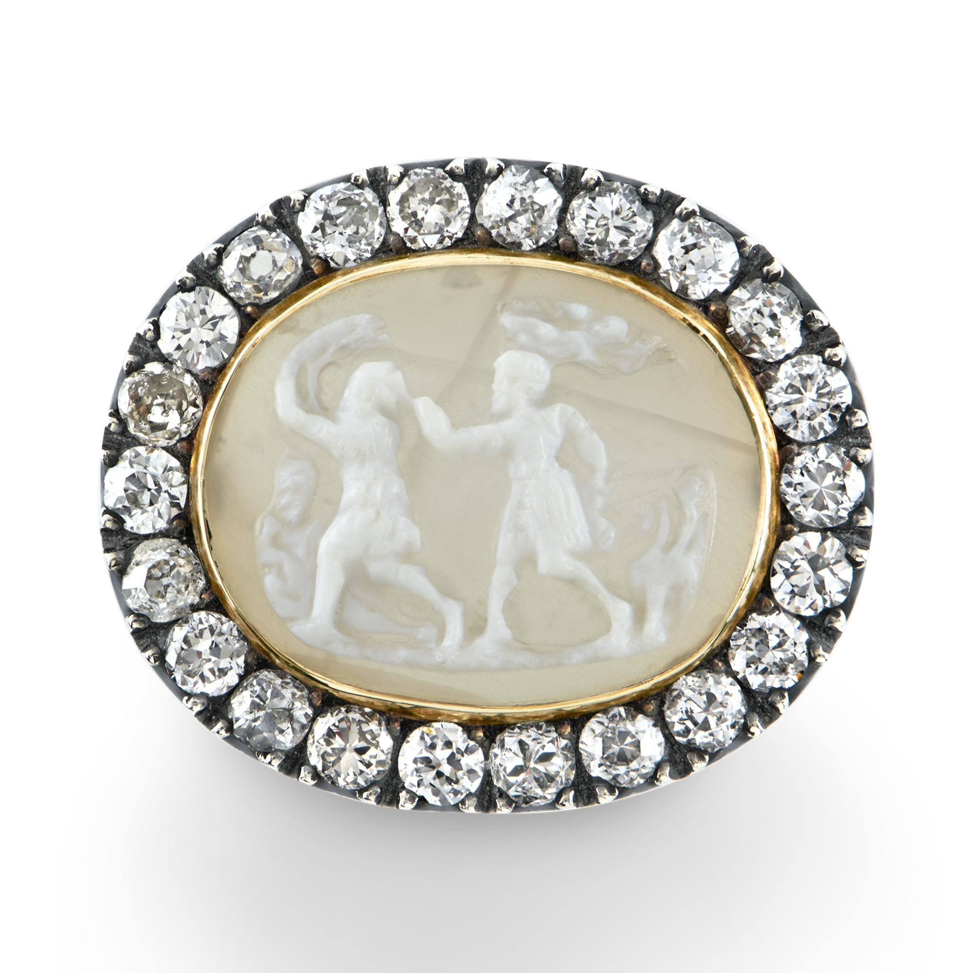 Georgian Agate Cameo Ring Oval Agate Cameo Ring, with Diamond Surround_2