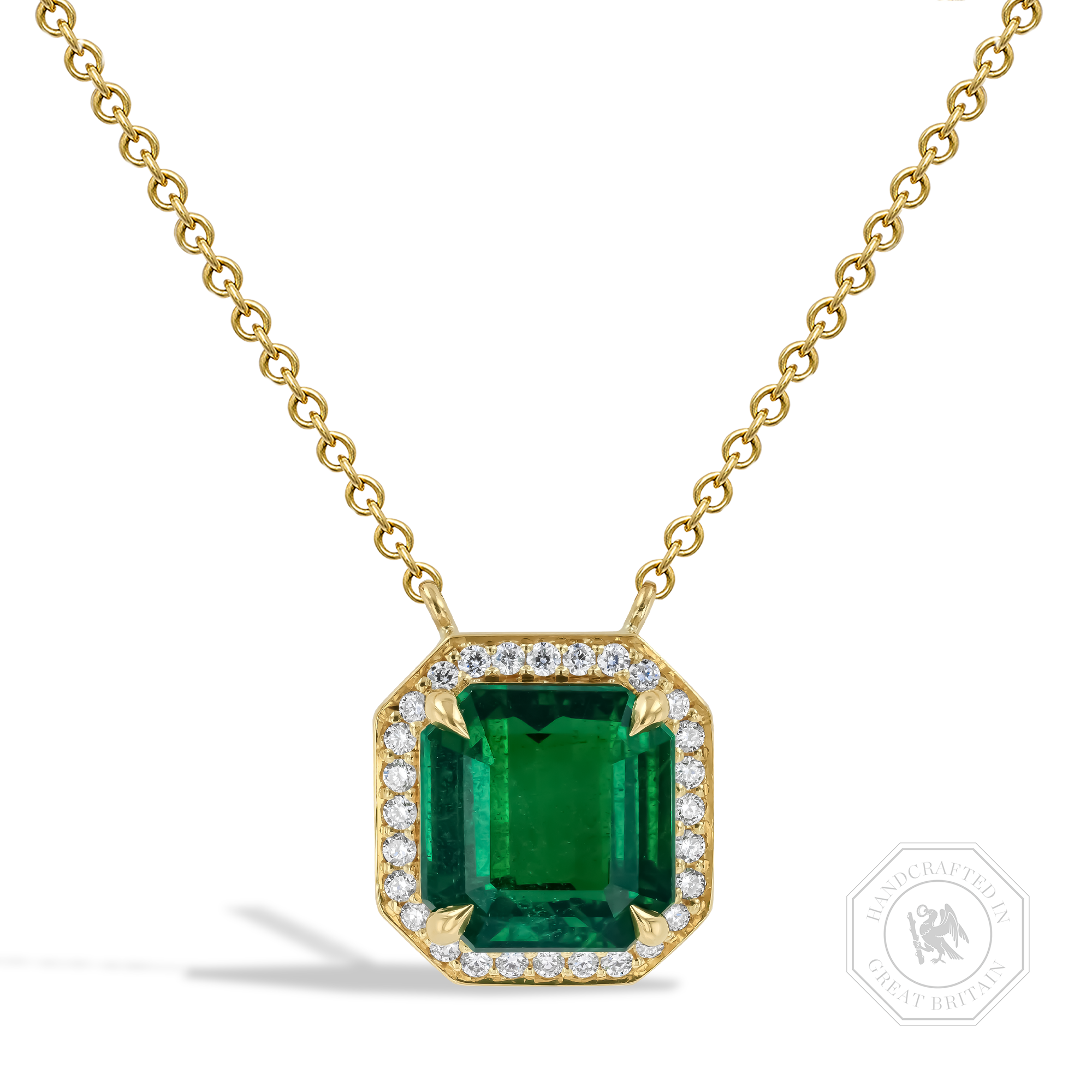 Octagonal Cut 3.13ct Zambian Emerald and Diamond Pendant Octagonal Cut, Claw Set_1