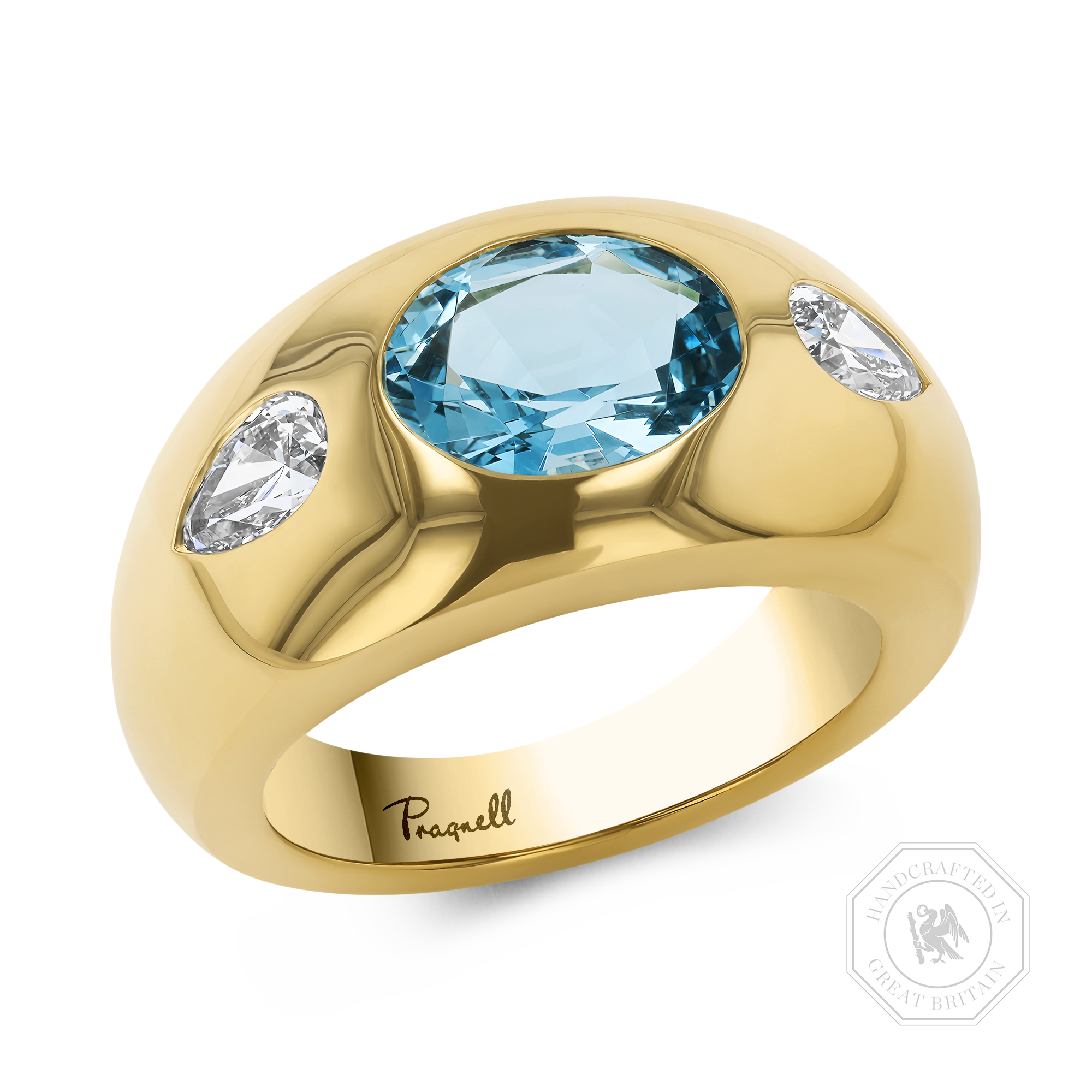 Stellar 1.93ct Aquamarine and Diamond Bombé Ring Oval Cut, Rubover Set_1