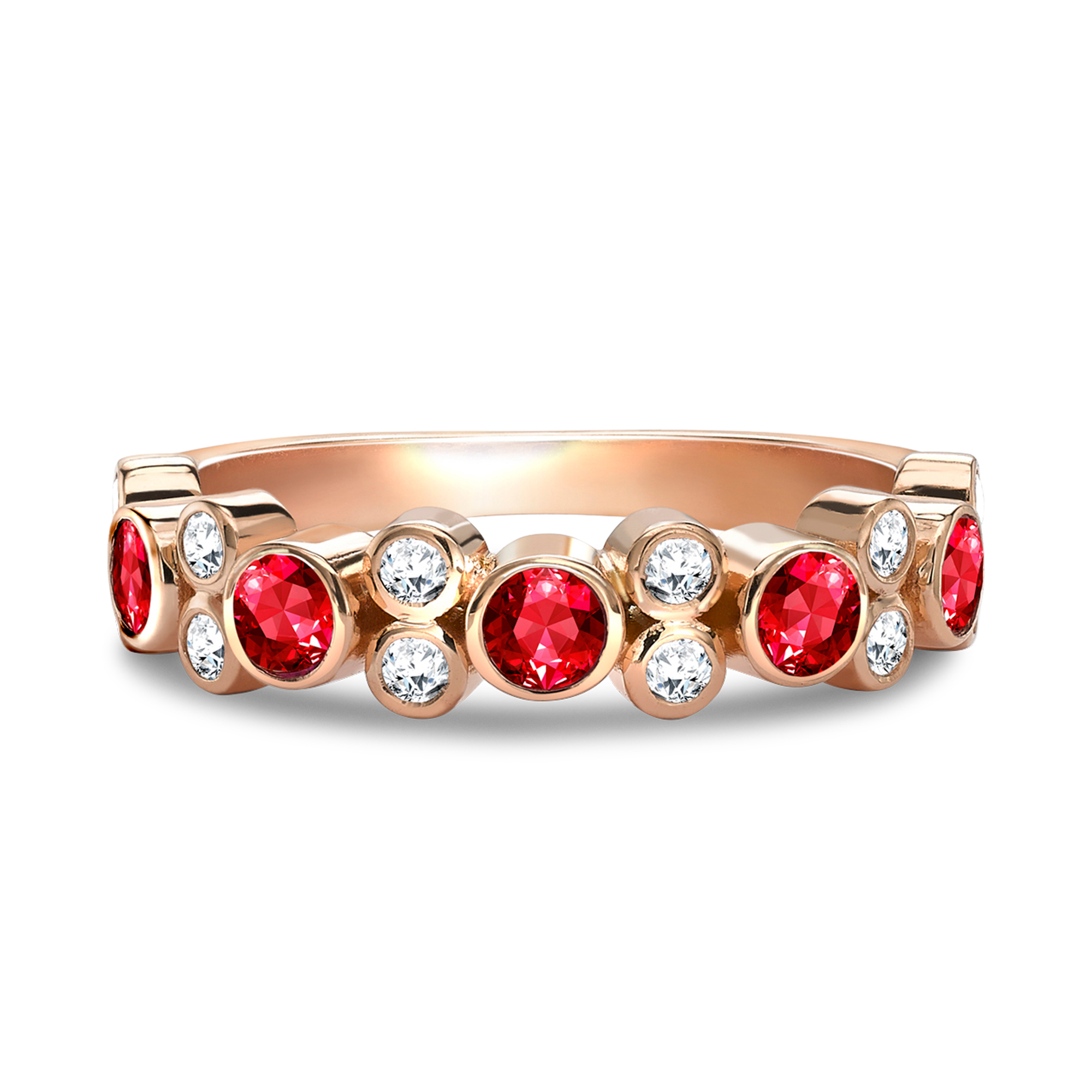Bubbles Ruby and Diamond Band Ring Brilliant Cut, Rubover Set_2