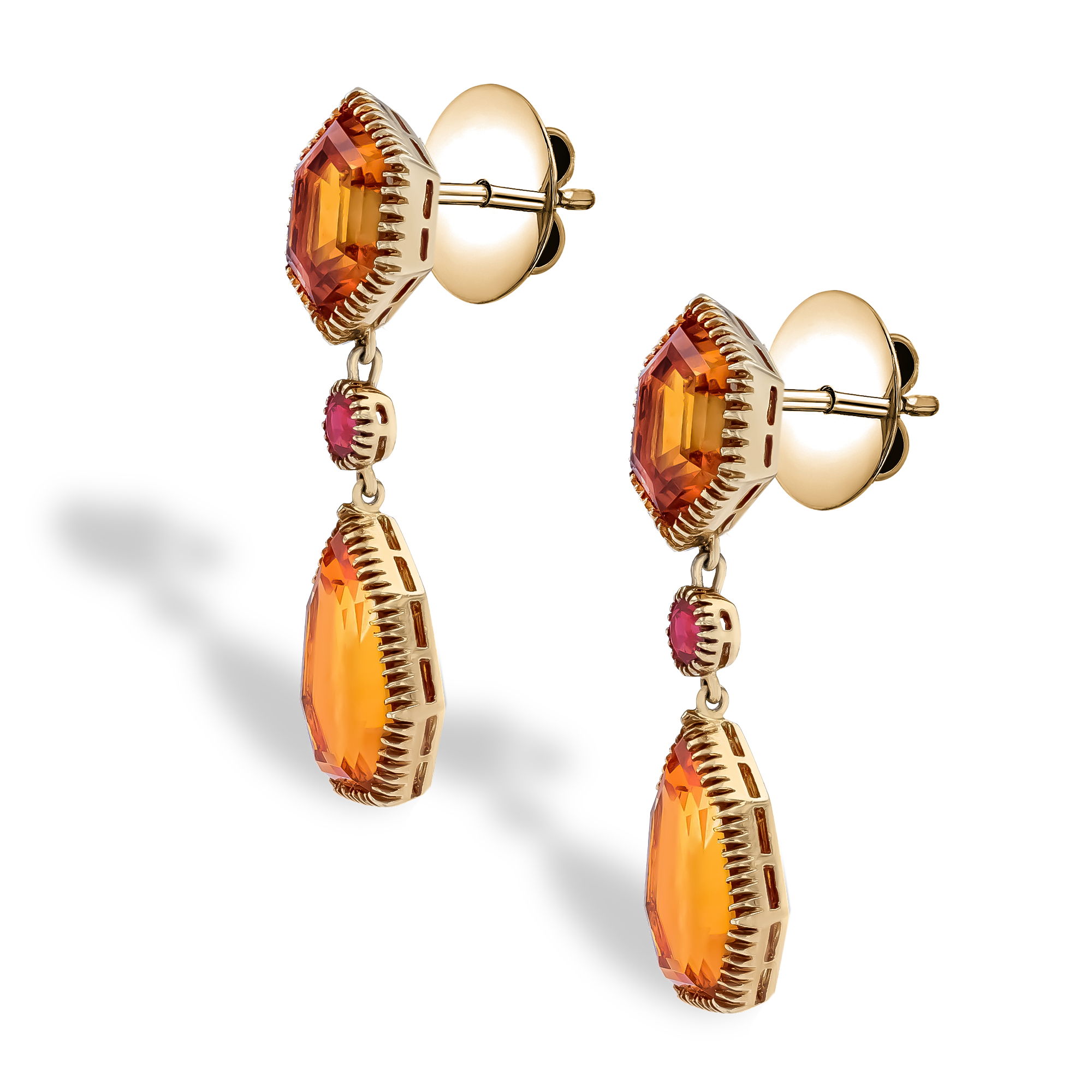 Hexagonal Cut 26.81ct Verdura Citrine and Garnet Byzantine Drop Earrings Hexagonal & Brilliant Cut, Millegrain Set_2