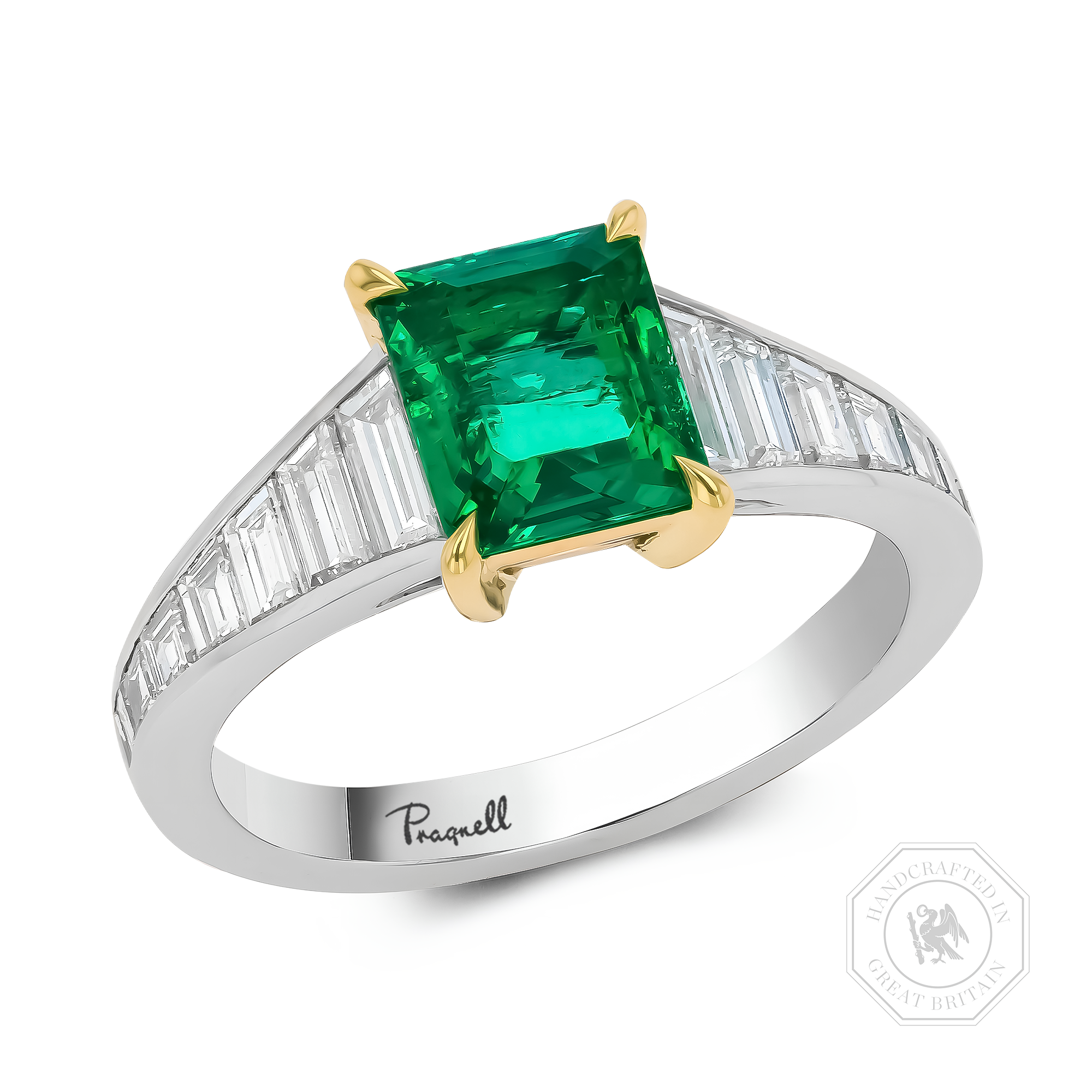 Octagonal Cut 1.40ct Colombian Emerald and Diamond Ring Octagonal & Trapeze Cut, Claw Set_1