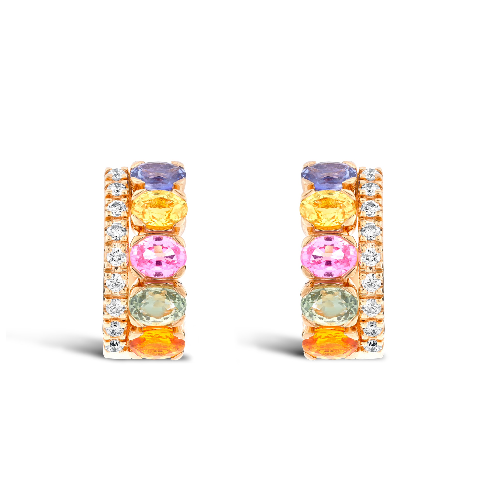 Rainbow Sapphire & Diamond Hoop Earrings Oval Cut, Claw Set_2
