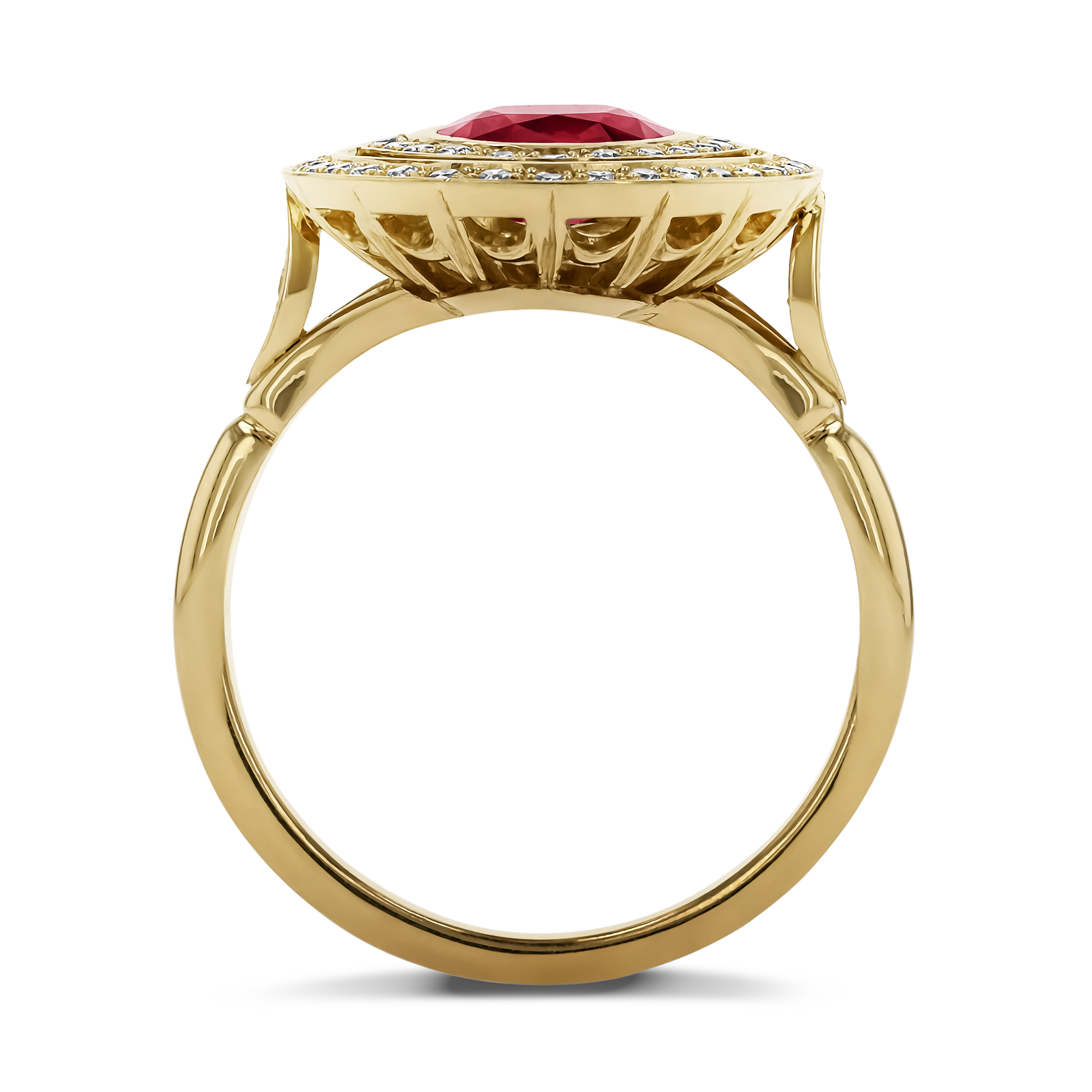 Burmese 1.71ct Ruby and Diamond Target Ring Cushion Antiue Cut, Rubover Set_3