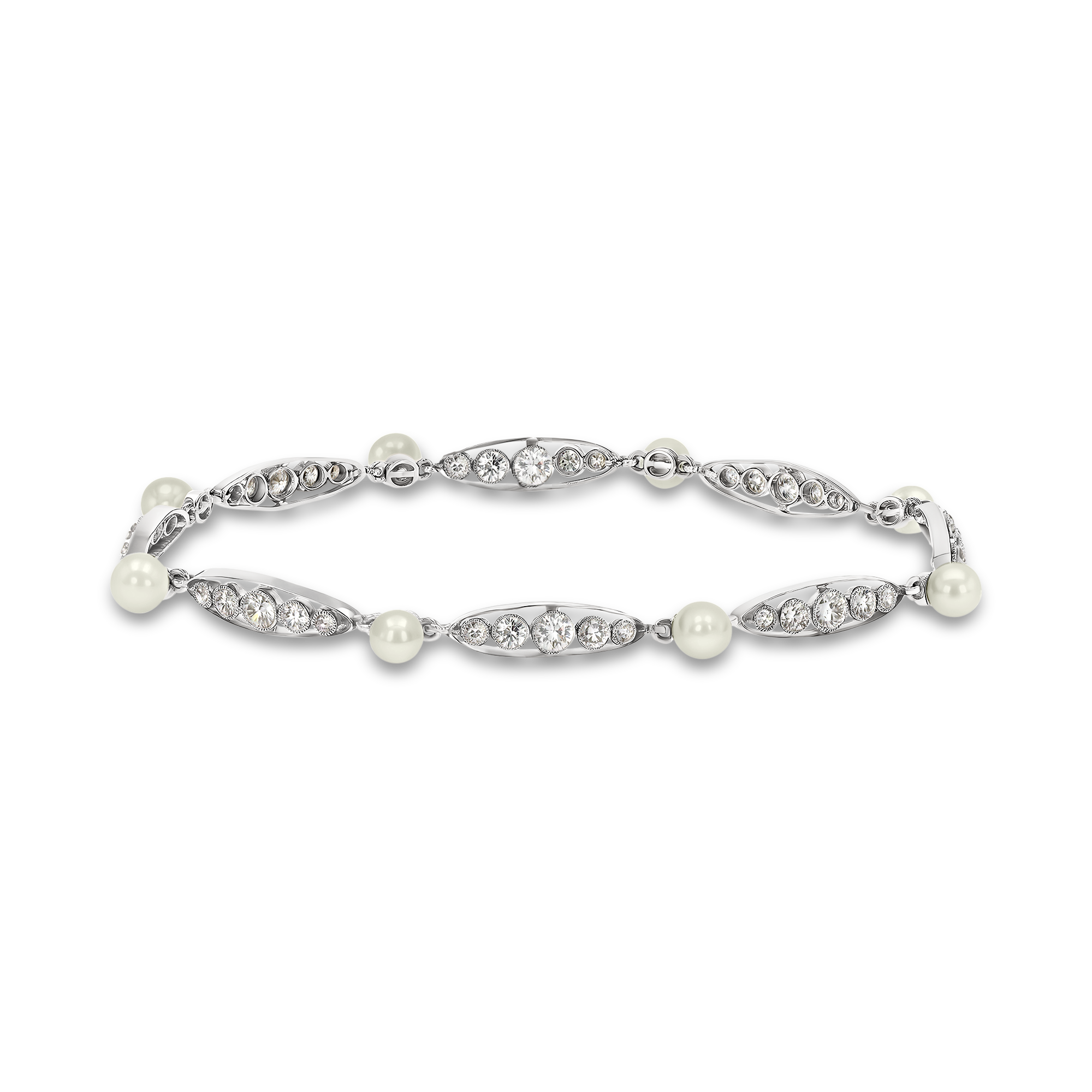Edwardian Pearl and Diamond Bracelet Brilliant Cut, Millegrain Set_1