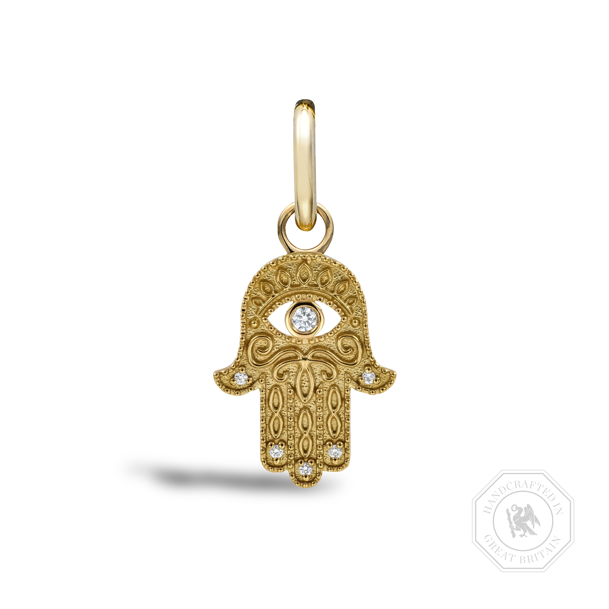 Hand of Fatima Diamond Pendant Charm Brilliant Cut, Rubover Set_1