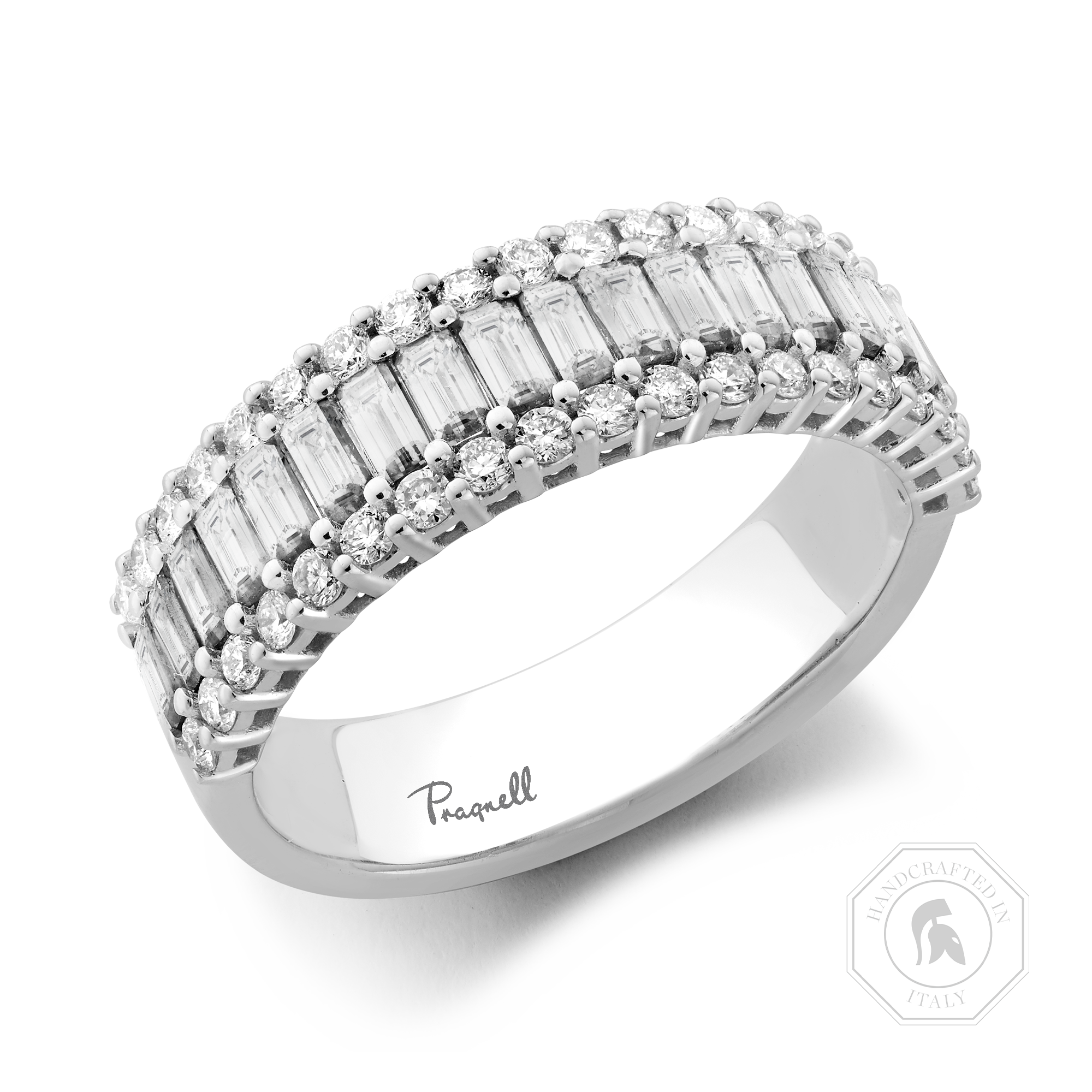 Baguette Cut Diamond Half Eternity Ring Baguette and Brilliant Cut, Three-Row, Claw Set_1