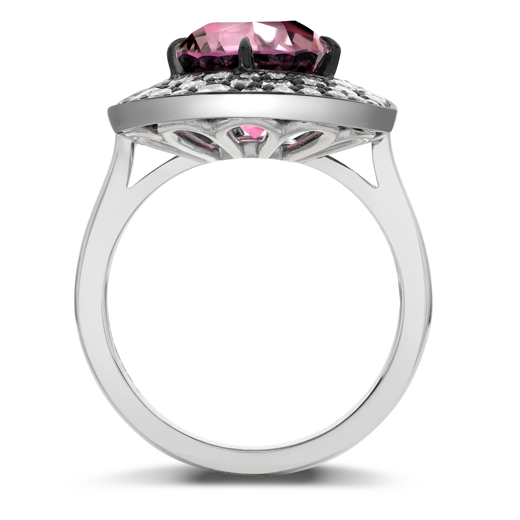 Snowstorm 4.72ct Pink Tourmaline and Diamond Cocktail Ring Cushion modern cut, Claw set_3
