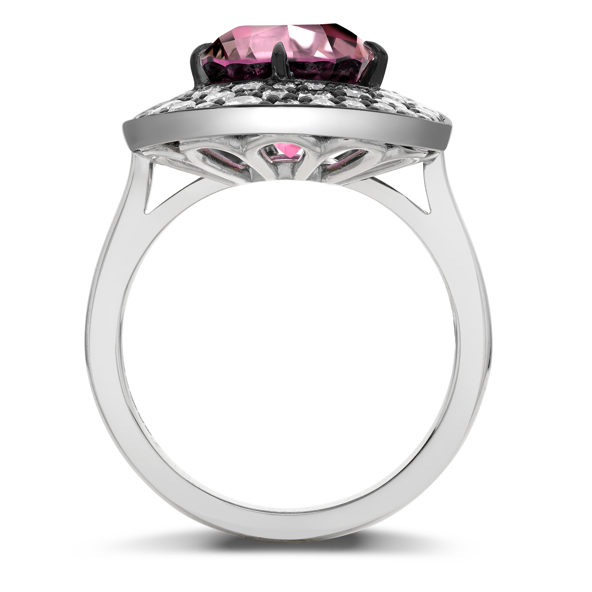 Snowstorm Pink Tourmaline & Diamond Ring Cushion & Brilliant Cut, Claw Set_3