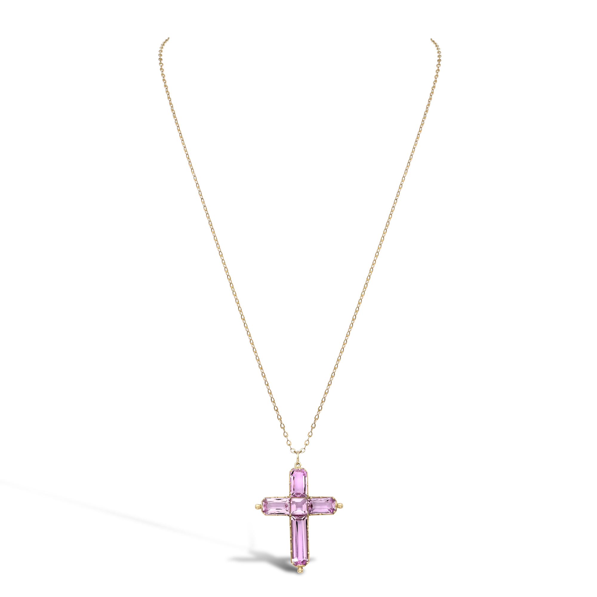 Georgian Pink Topaz Cross Pendant and Chain Octagonal Cut, Claw Set_2