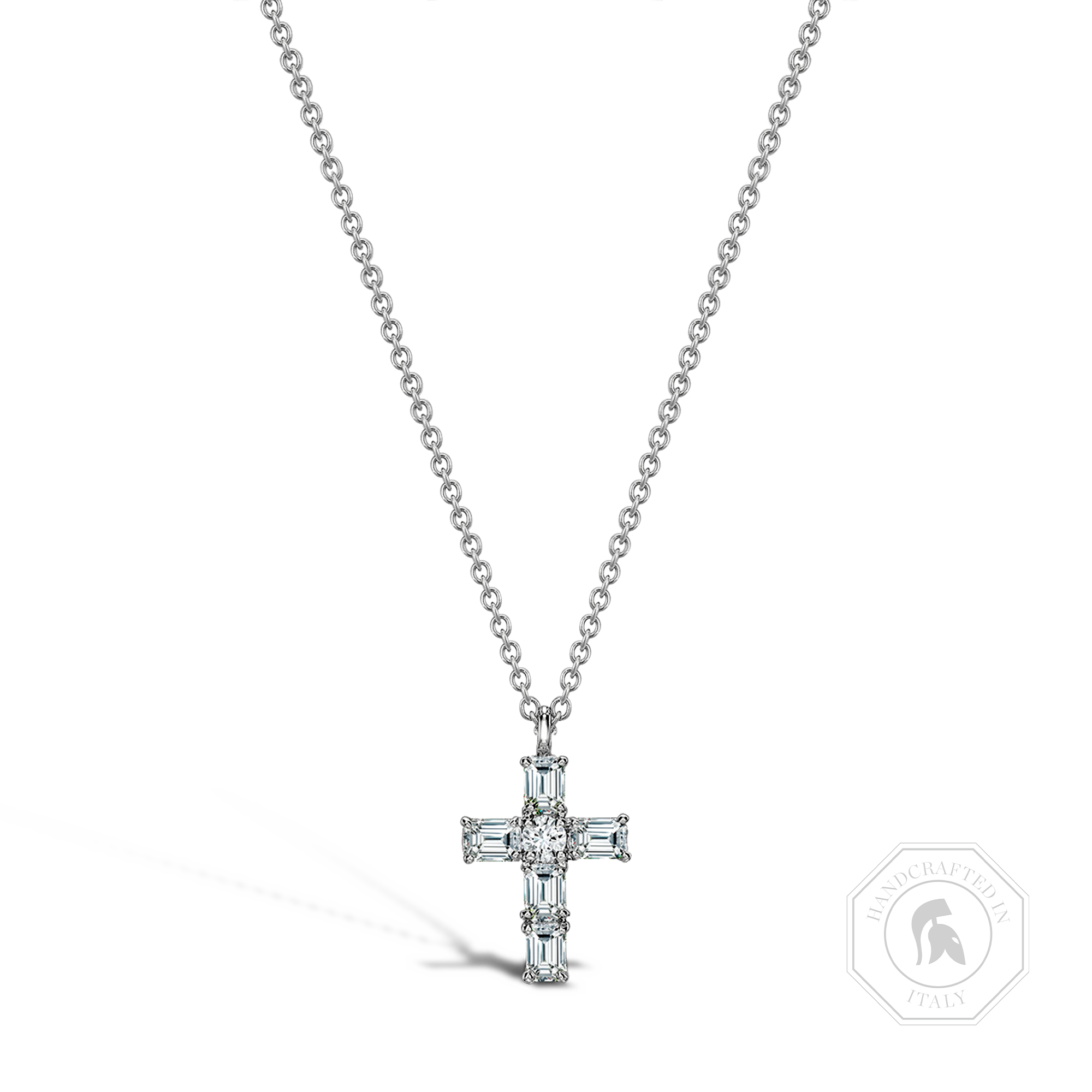 Emerald Cut Diamond Cross Pendant Emerald Cut, Brilliant Cut, Claw Set_1