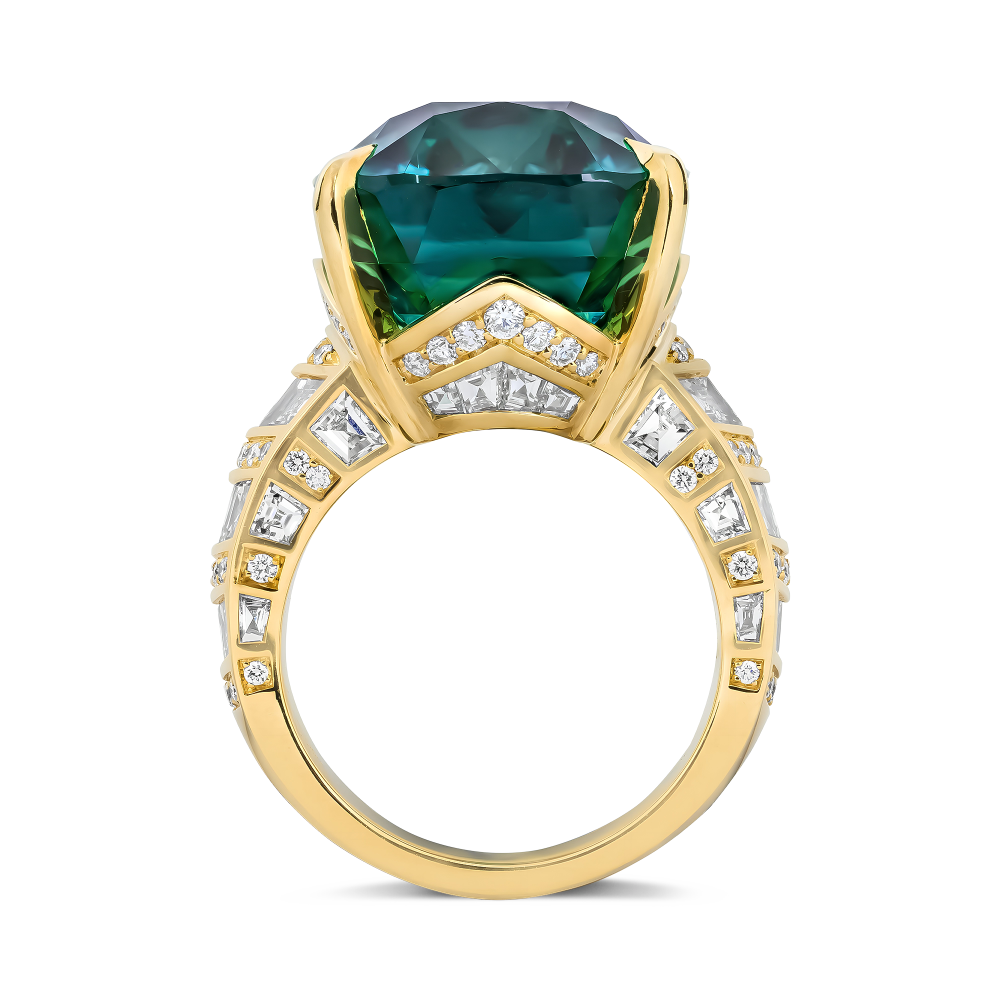 Masterpiece Dune 26.91ct Lagoon Tourmaline and Diamond Ring Antique Cushion Cut, Claw Set_3