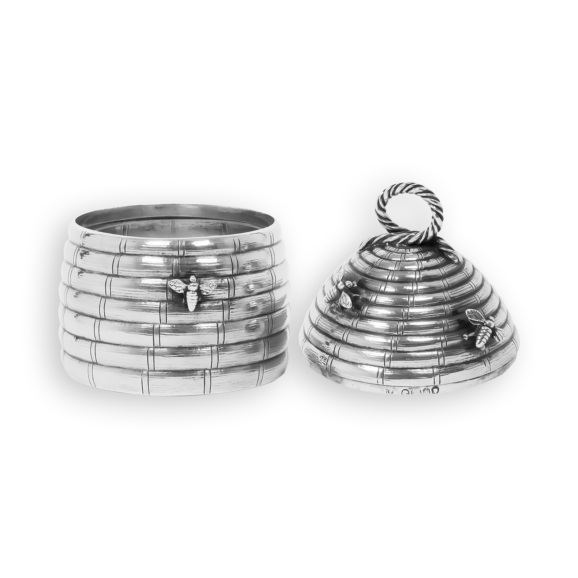 Victorian Silver Beehive Honey Pot with Glass Liner Hallmarked London_2