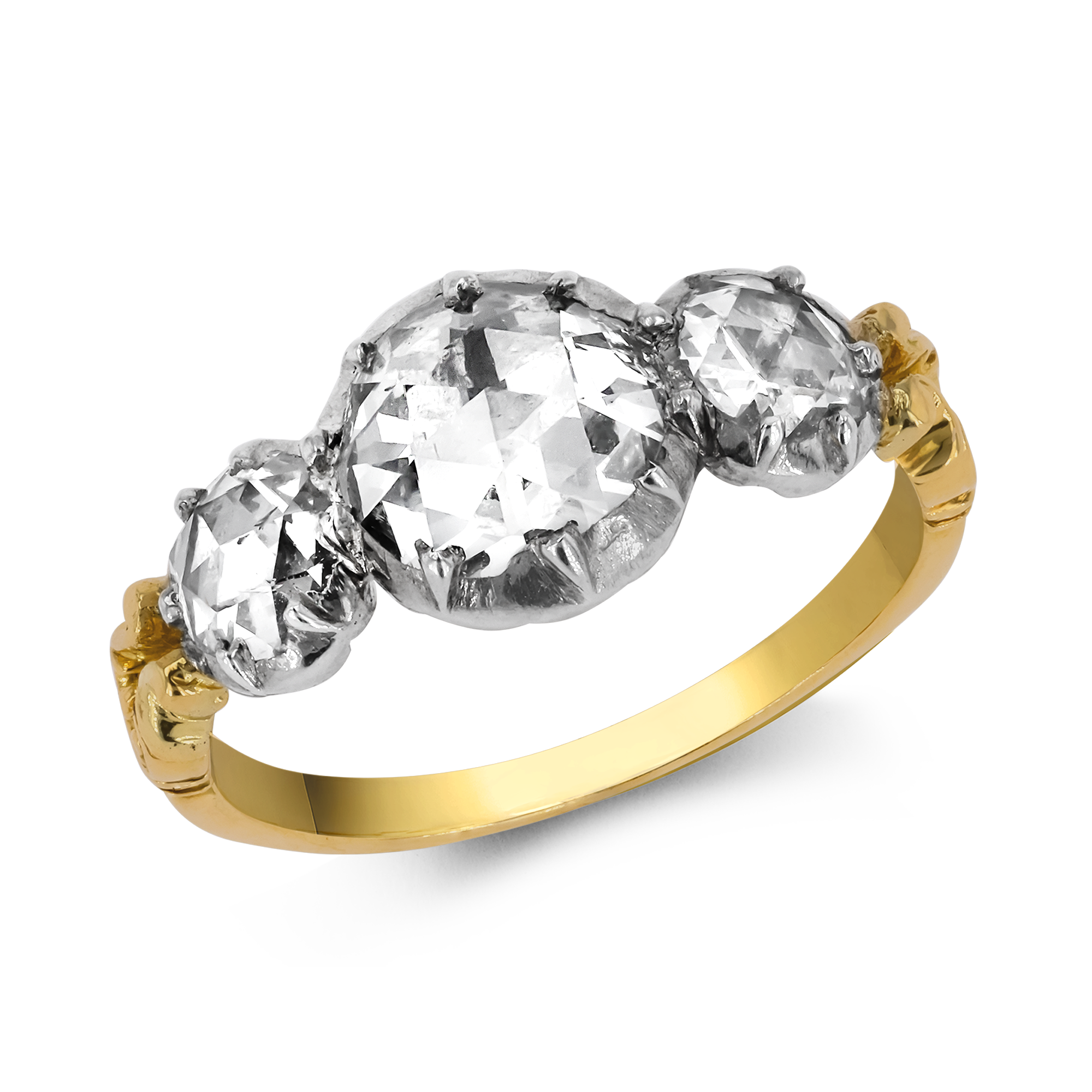 Late Georgian 1.36ct Diamond Three Stone Ring Rose Cut, Claw Set_1