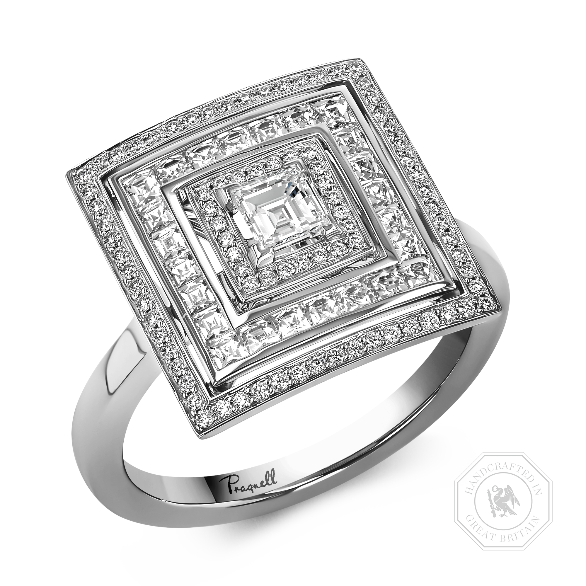 Carre cut Diamond Ripple Ring Carre Cut, Four Claw Set_1